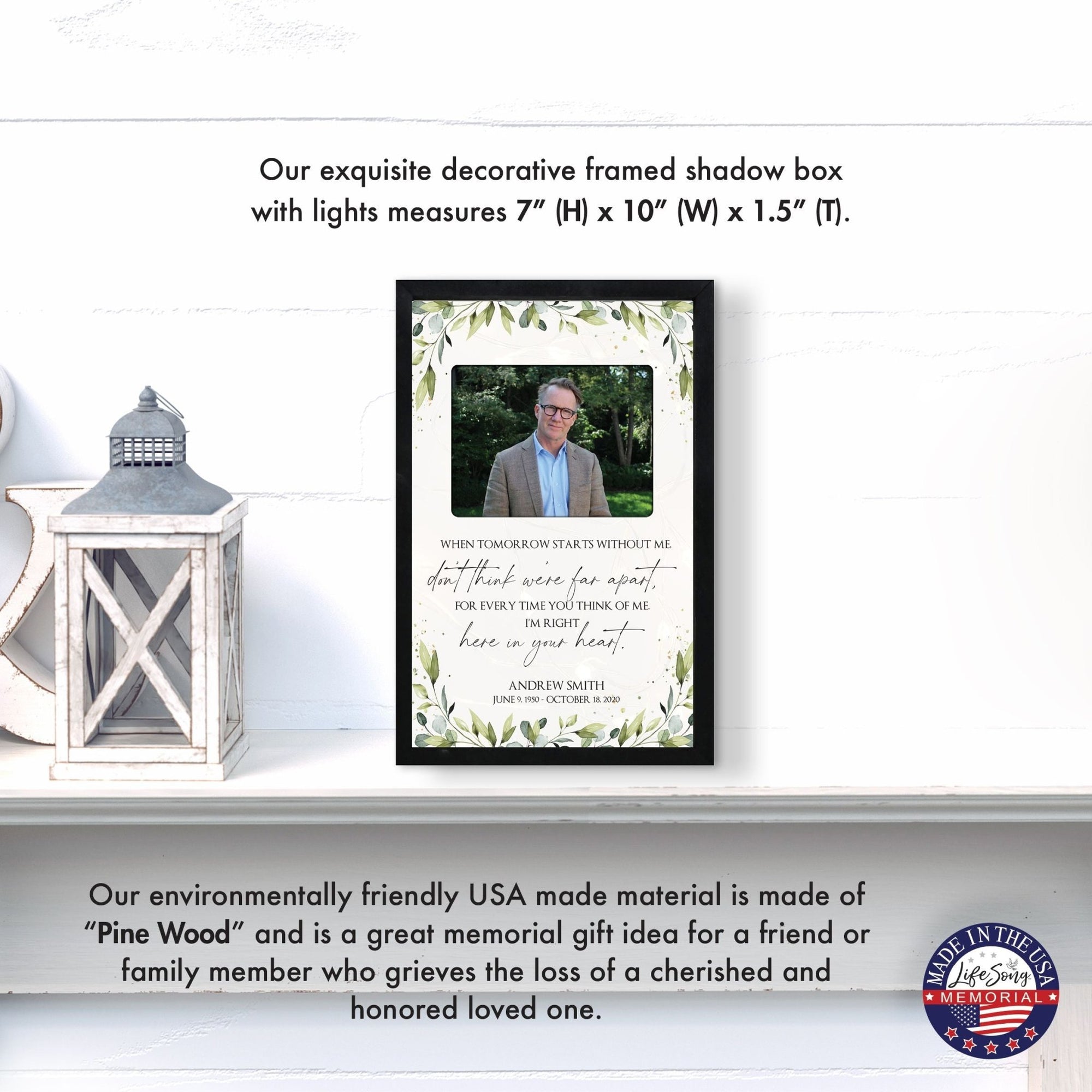 Personalized Memorial Black Framed Shadow Box With Lights Sympathy Gift Wall Décor - When Tomorrow Starts - LifeSong Milestones