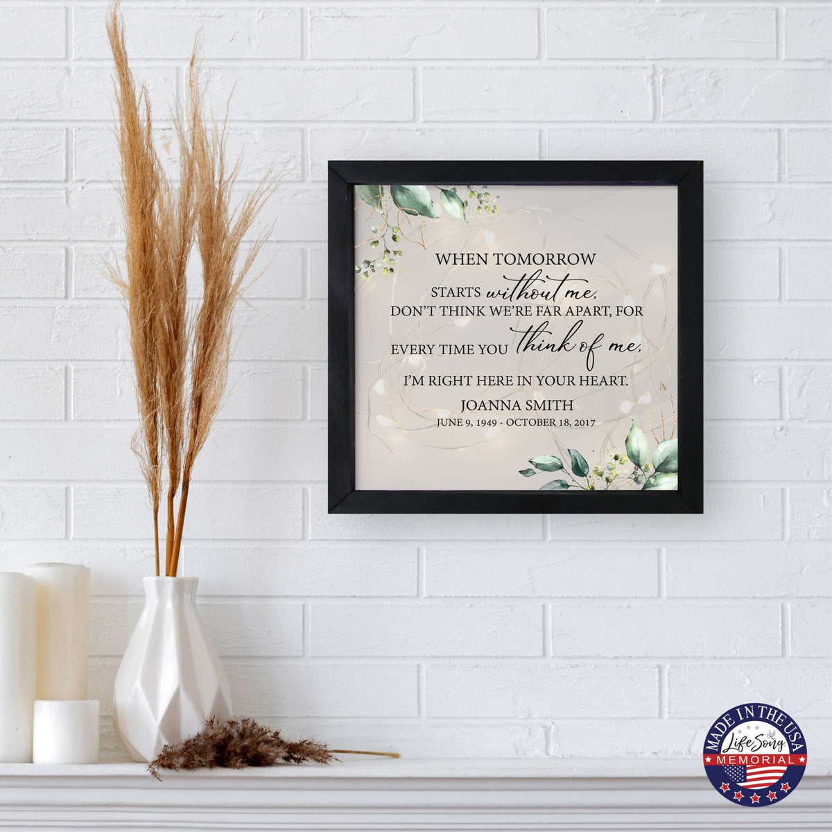 Personalized Memorial Black Framed Shadow Box With Lights Sympathy Gift Wall Décor - When Tomorrow Starts - LifeSong Milestones