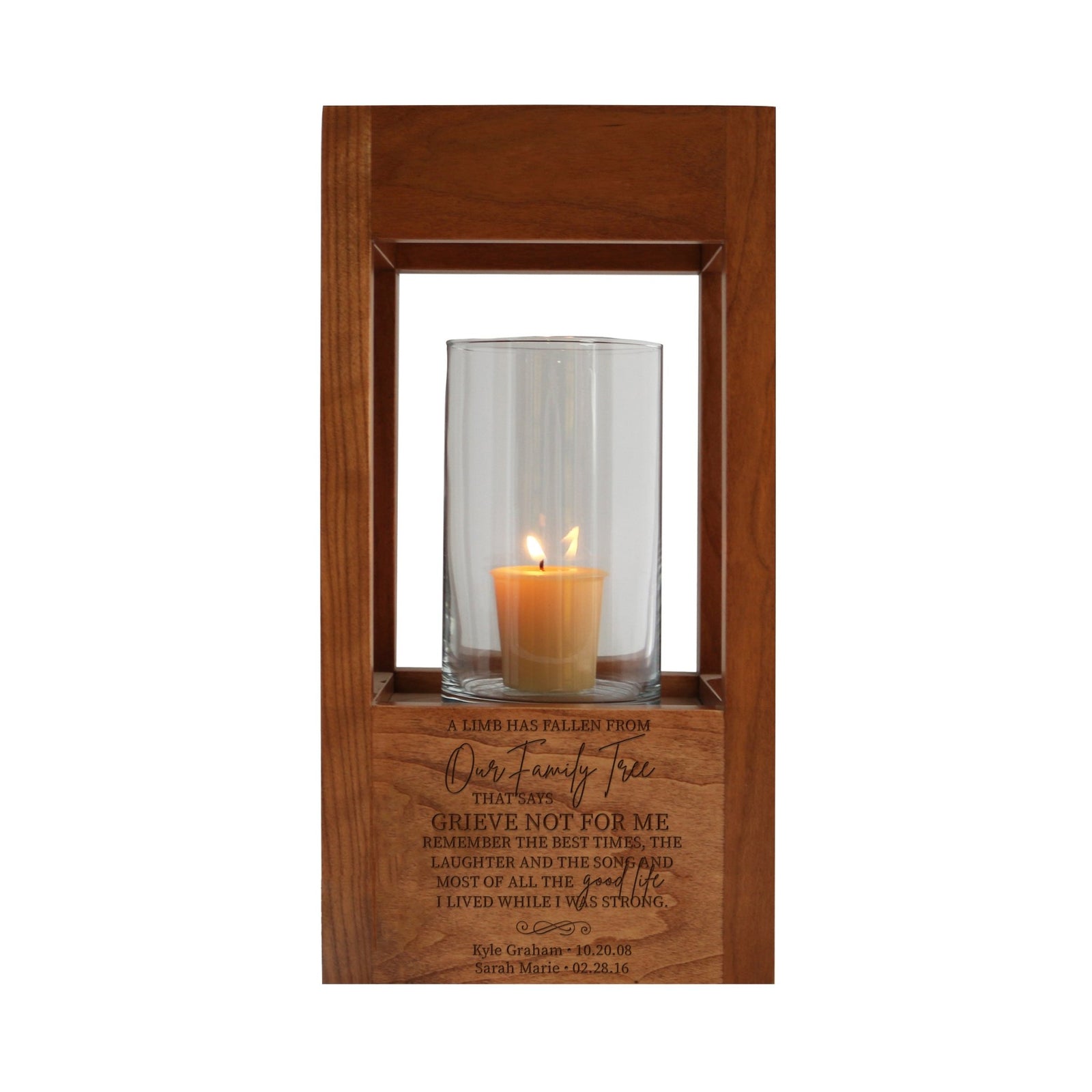 Personalized Memorial Candle Votive Lantern Urn A Limb Has Fallen holds 81 cu in - LifeSong Milestones