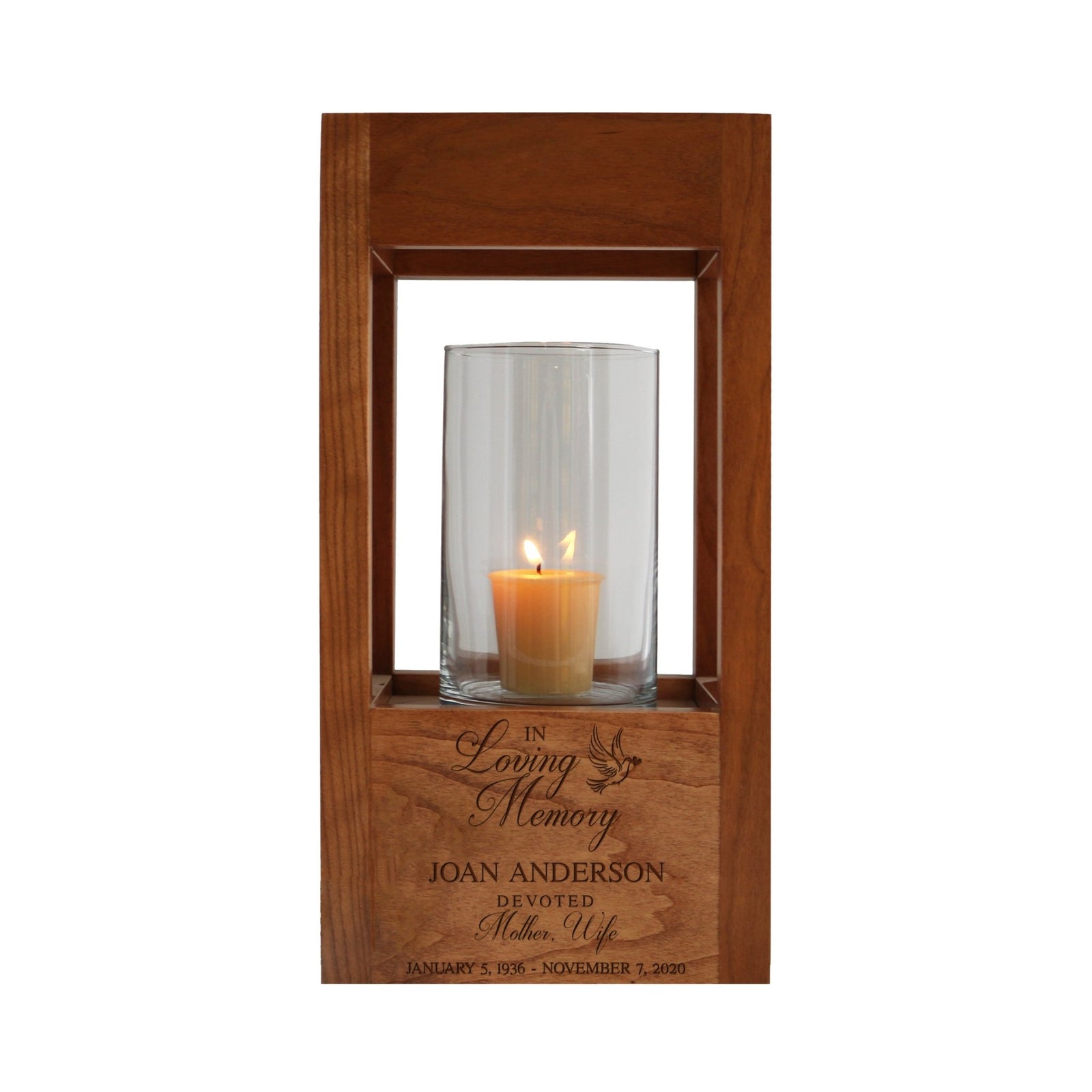 Personalized Memorial Candle Votive Lantern Urn In Loving Memory (dove) holds 81 cu in - LifeSong Milestones