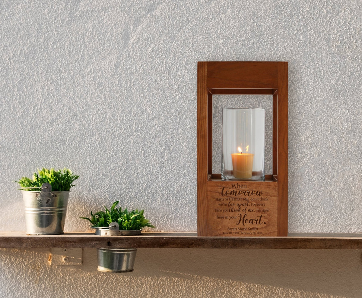 Personalized Memorial Candle Votive Lantern Urn When Tomorrow Starts holds 81 cu in - LifeSong Milestones