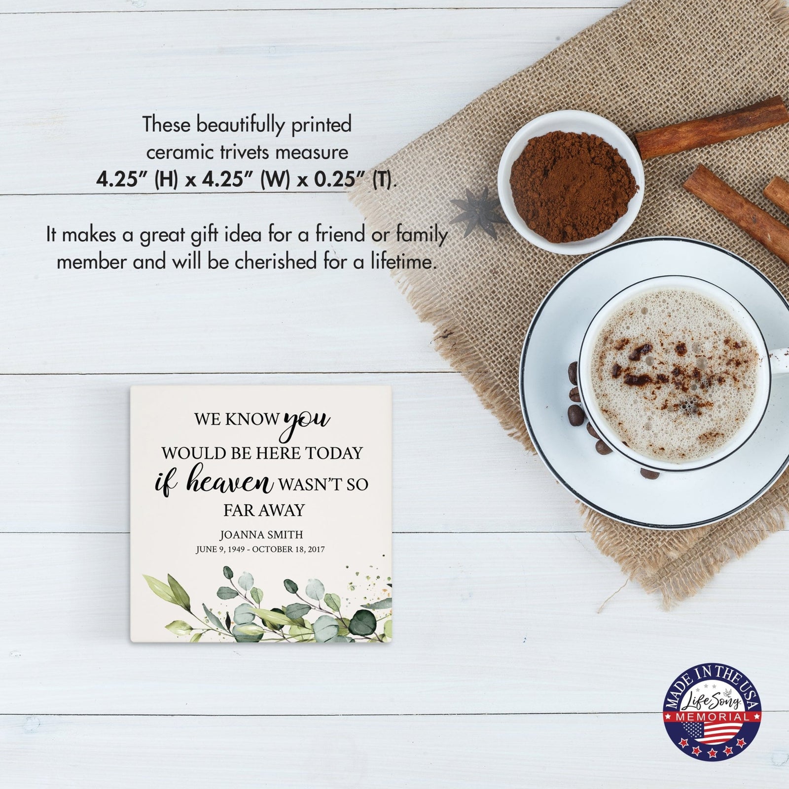 Personalized Memorial Ceramic Trivet for Home Decor - LifeSong Milestones