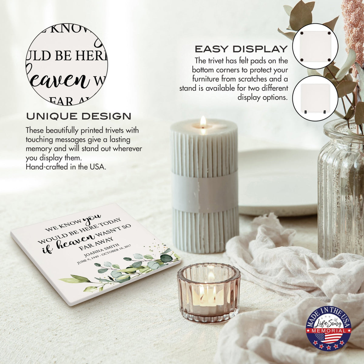 Personalized Memorial Ceramic Trivet for Home Decor - LifeSong Milestones