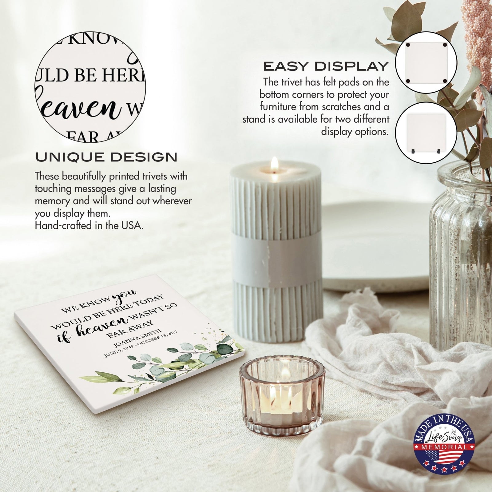 Personalized Memorial Ceramic Trivet for Home Decor - LifeSong Milestones