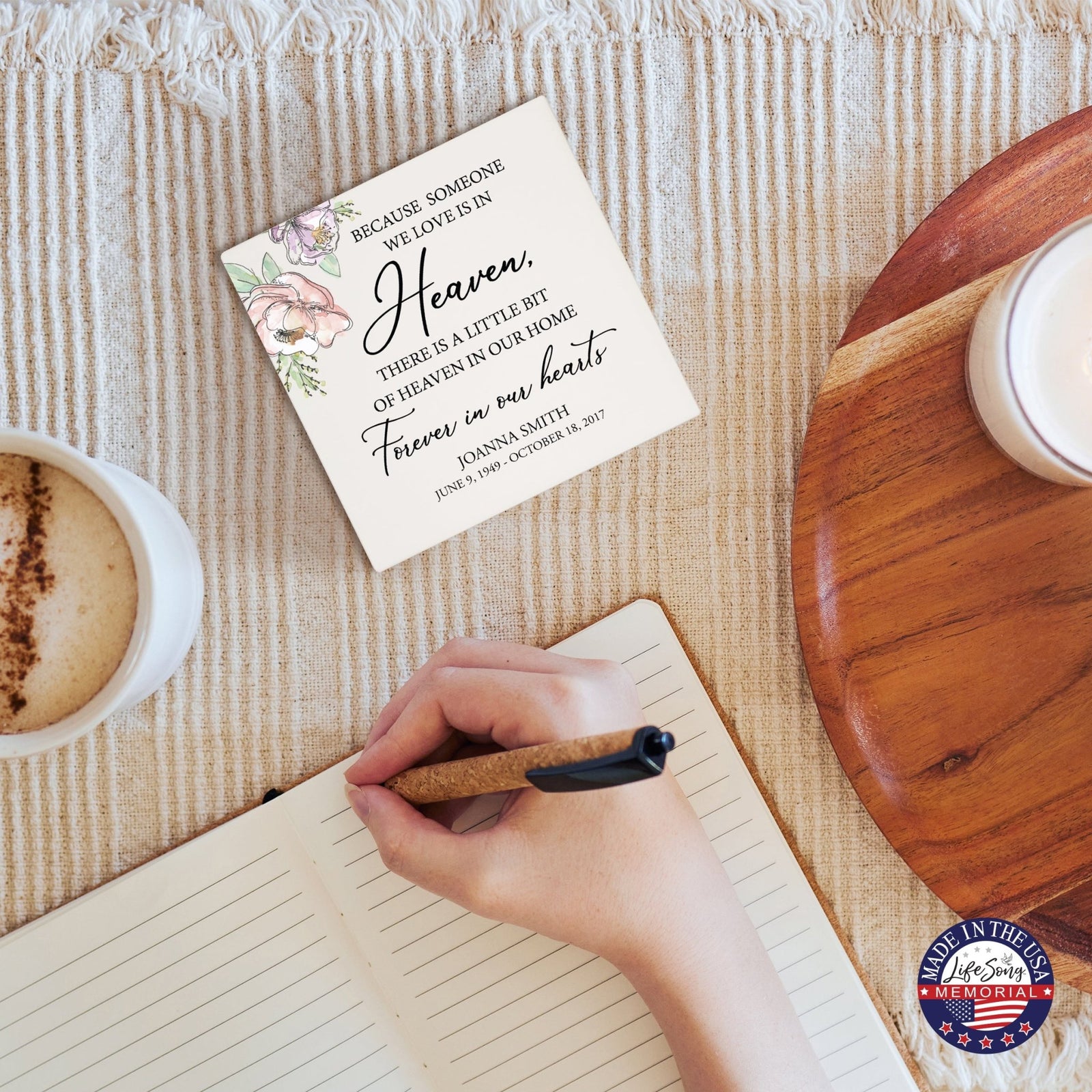 Personalized Memorial Ceramic Trivet for Home Decor - Because Someone We Love - LifeSong Milestones