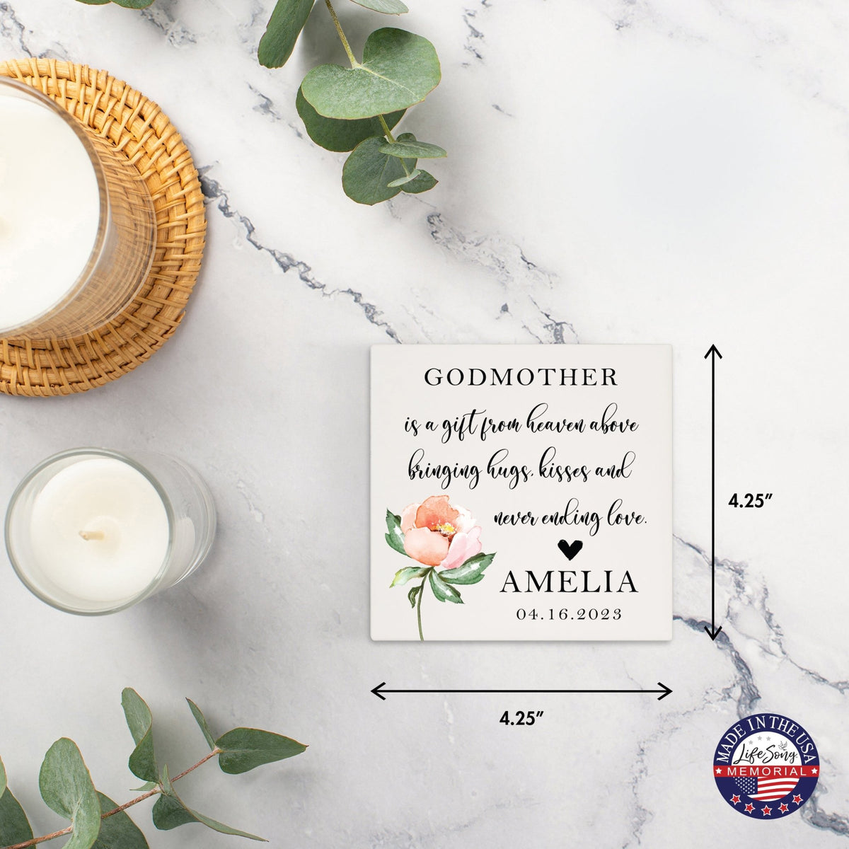 Personalized Memorial Ceramic Trivet for Home Decor - Godmothers - LifeSong Milestones