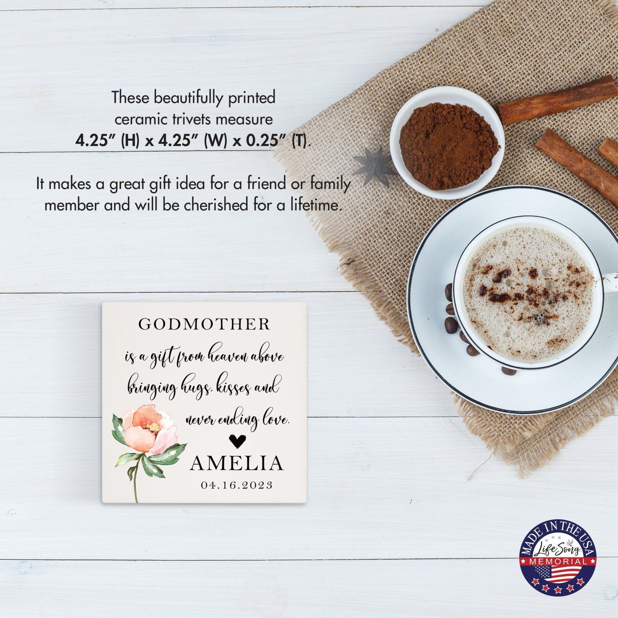 Personalized Memorial Ceramic Trivet for Home Decor - Godmothers - LifeSong Milestones