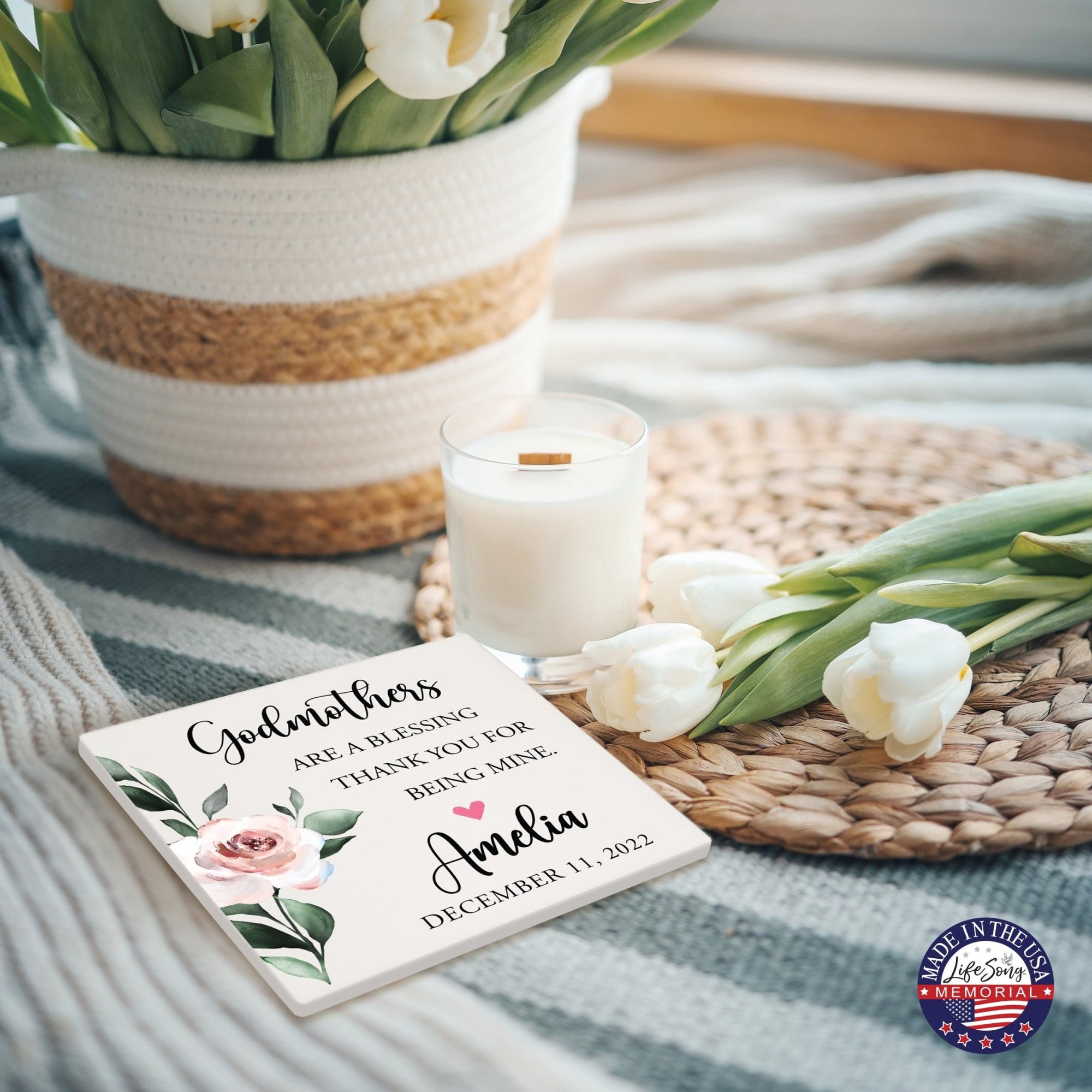 Personalized Memorial Ceramic Trivet for Home Decor - Godmothers - LifeSong Milestones