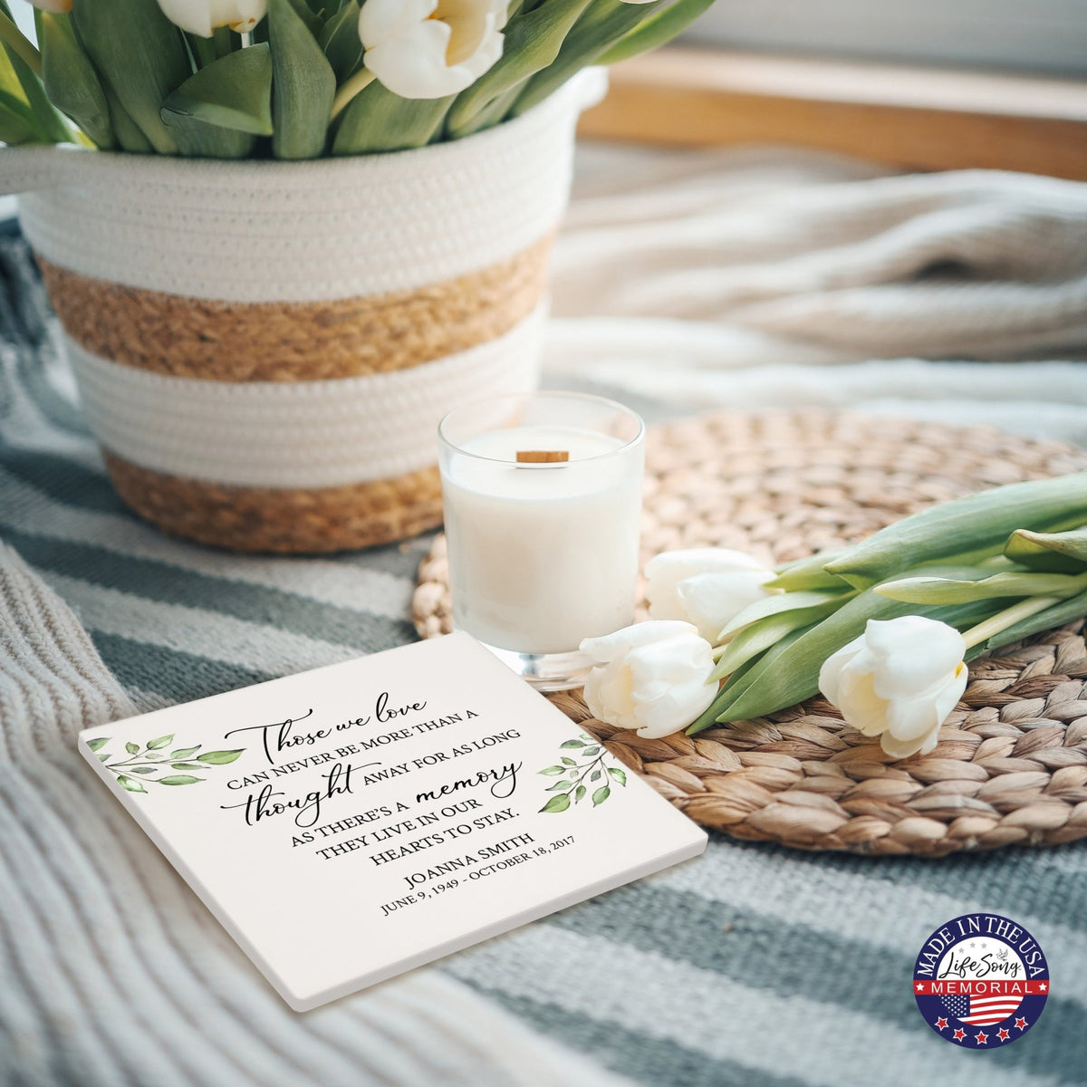 Personalized Memorial Ceramic Trivet for Home Decor - Those We Love Can Never - LifeSong Milestones