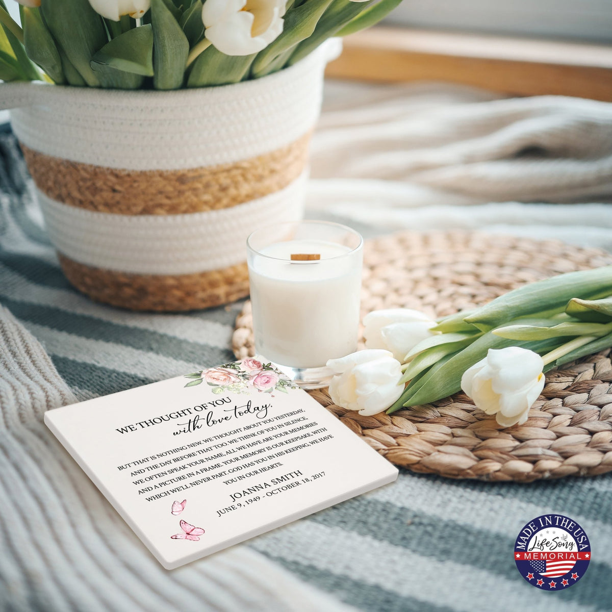 Personalized Memorial Ceramic Trivet for Home Decor - We Thought Of You - LifeSong Milestones