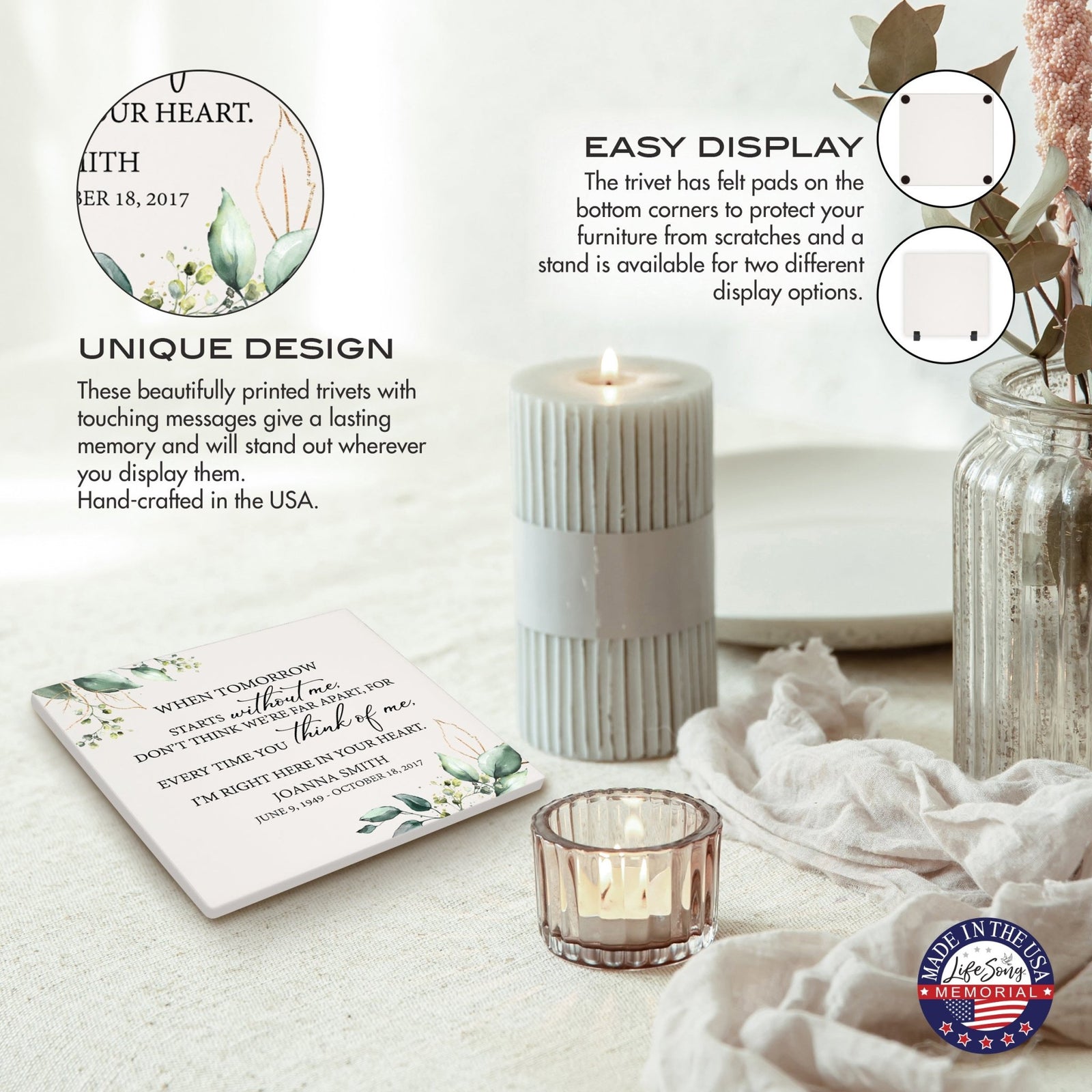 Personalized Memorial Ceramic Trivet for Home Decor - When Tomorrow Starts - LifeSong Milestones