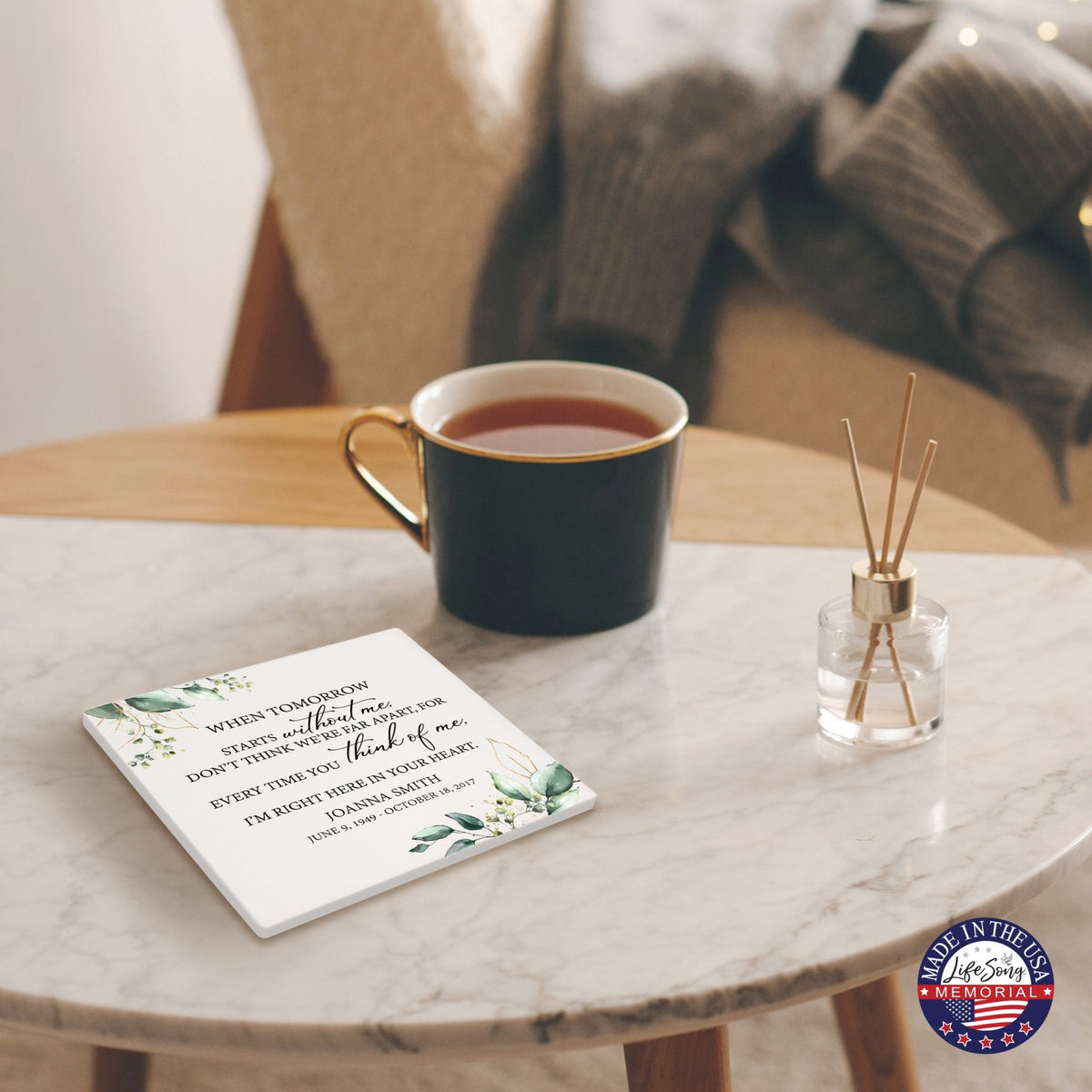 Personalized Memorial Ceramic Trivet for Home Decor - When Tomorrow Starts - LifeSong Milestones