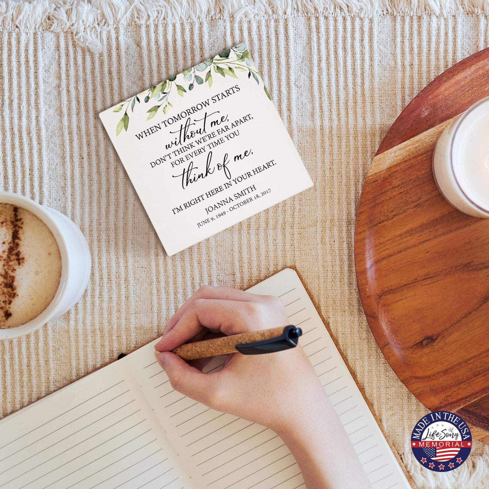 Personalized Memorial Ceramic Trivet for Home Decor - When Tomorrow Starts - LifeSong Milestones