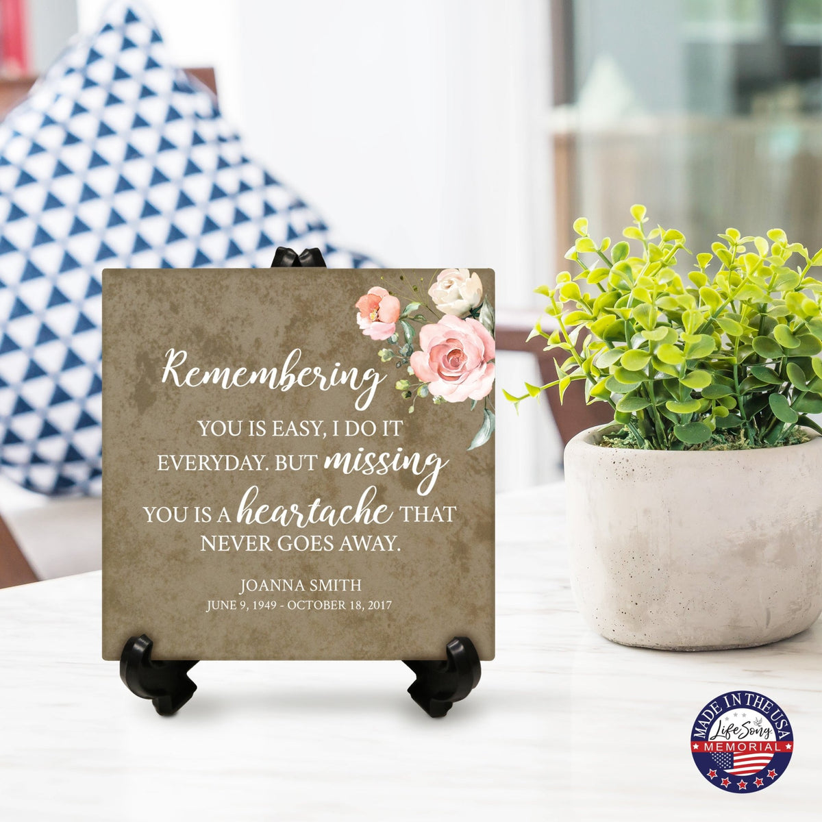 Personalized Memorial Ceramic Trivet with Stand for Home Decor - LifeSong Milestones