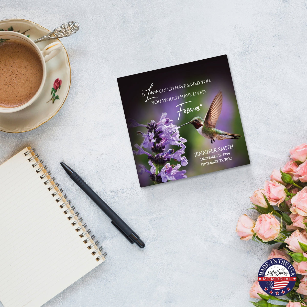 Personalized Memorial Ceramic Trivet with Stand for Home Decor - LifeSong Milestones