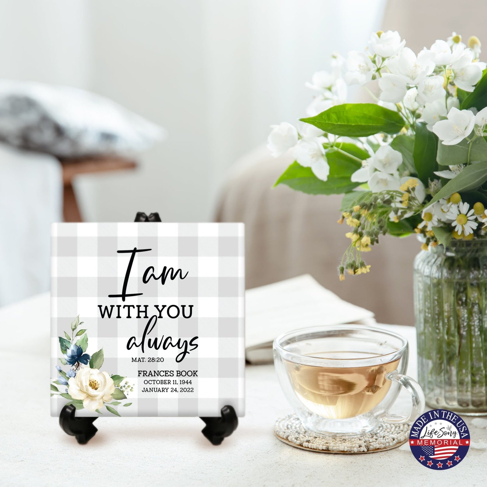 Personalized Memorial Ceramic Trivet with Stand for Home Decor - LifeSong Milestones