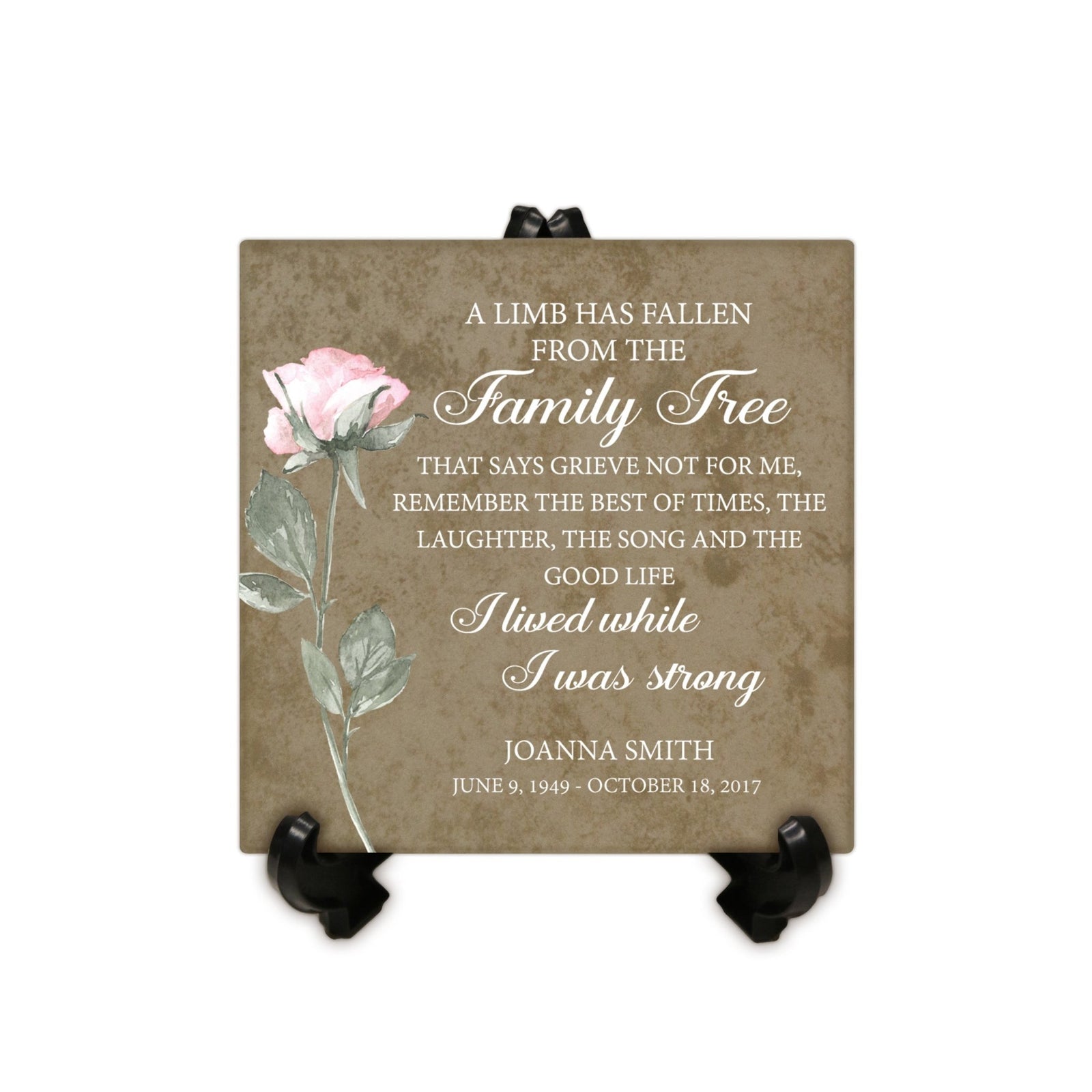 Personalized Memorial Ceramic Trivet with Stand for Home Decor - A Limb Has Fallen - LifeSong Milestones