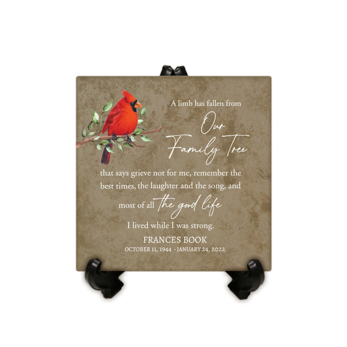 Personalized Memorial Ceramic Trivet with Stand for Home Decor - A Limb Has Fallen - LifeSong Milestones