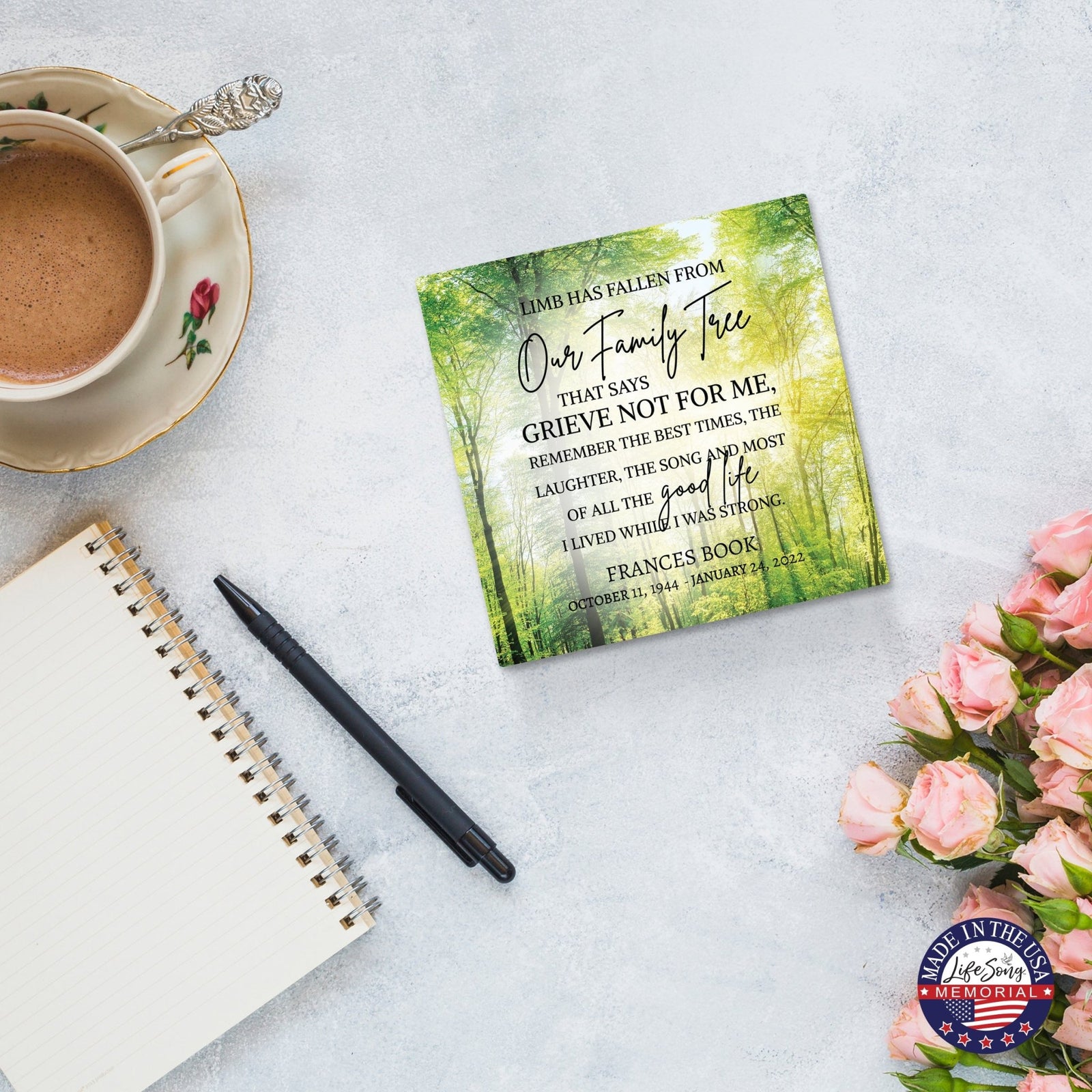 Personalized Memorial Ceramic Trivet with Stand for Home Decor - A Limb Has Fallen - LifeSong Milestones