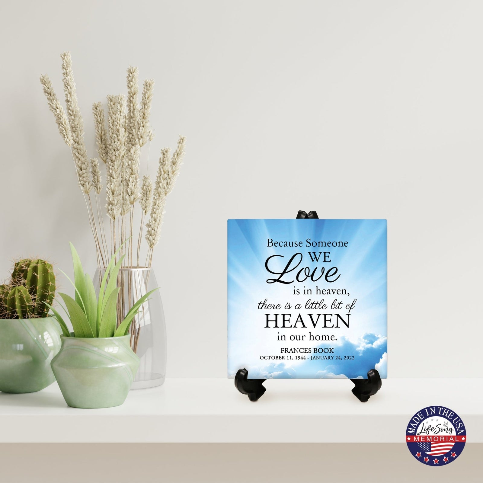 Personalized Memorial Ceramic Trivet with Stand for Home Decor - Because Someone We Love - LifeSong Milestones