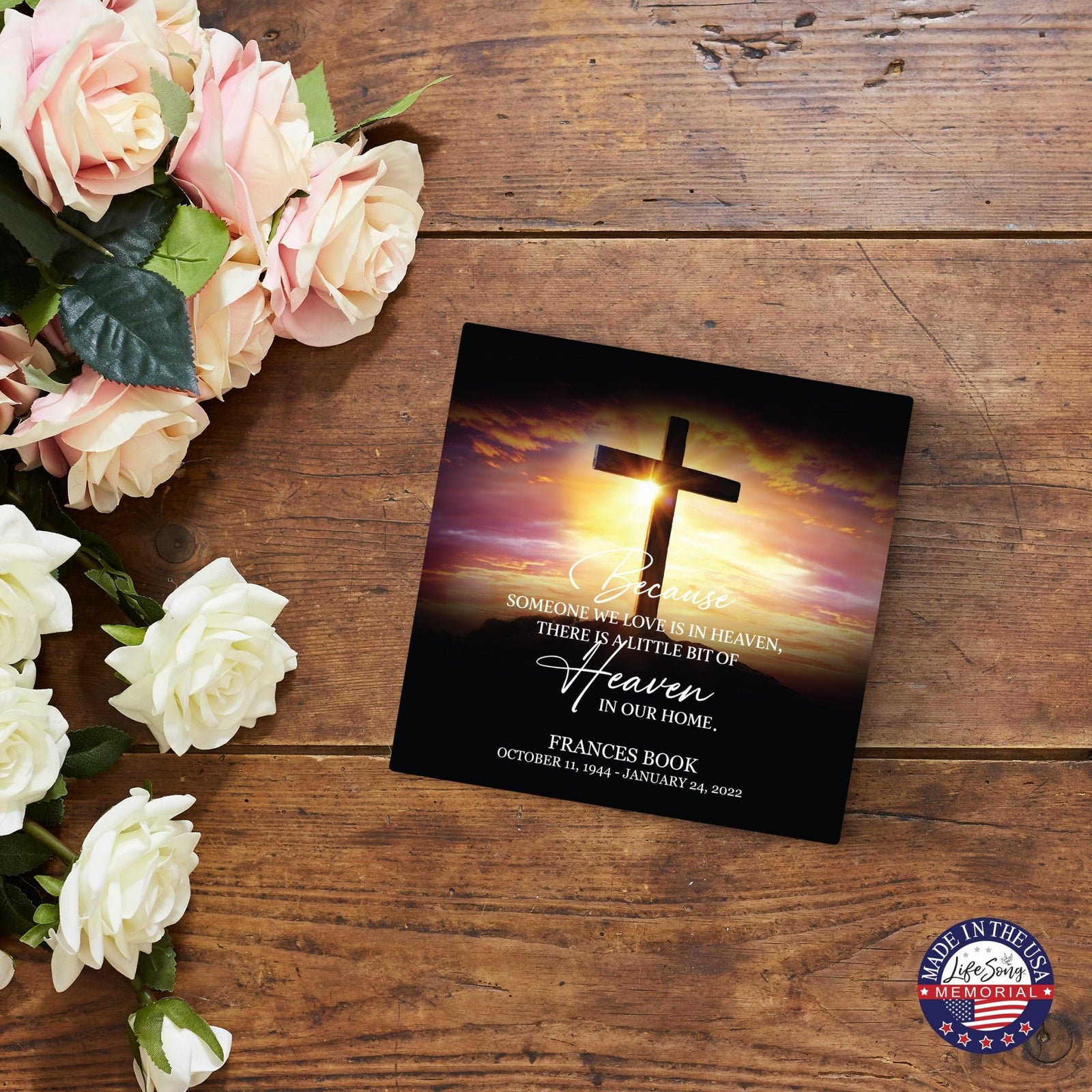 Personalized Memorial Ceramic Trivet with Stand for Home Decor - Because Someone We Love - LifeSong Milestones