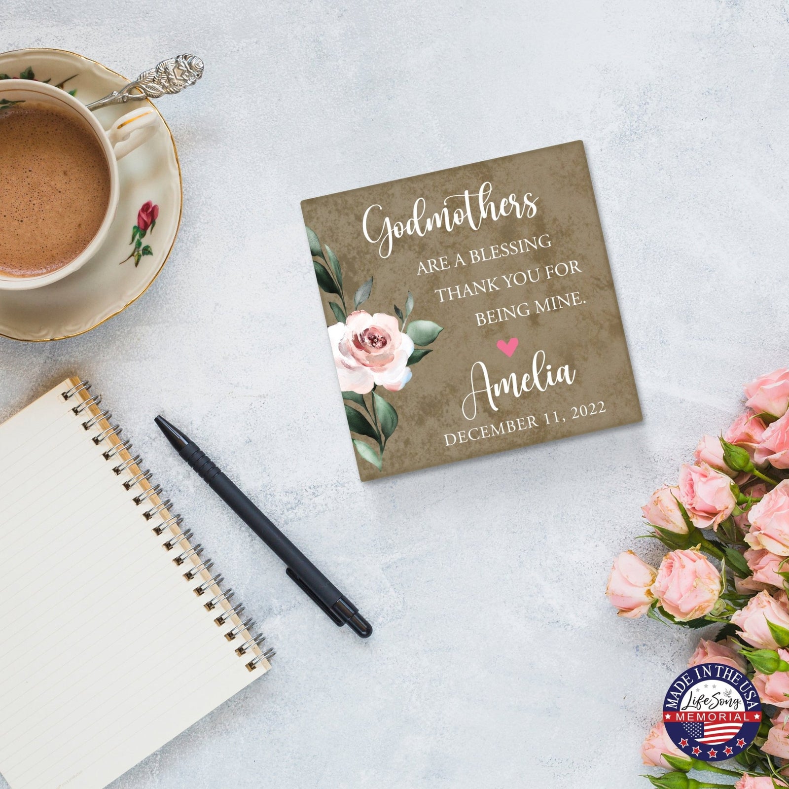 Personalized Memorial Ceramic Trivet with Stand for Home Decor - Godmothers - LifeSong Milestones