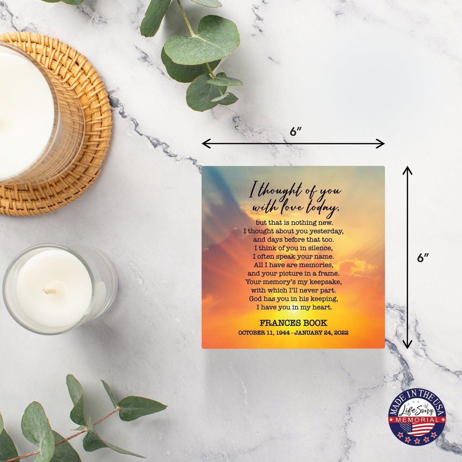 Personalized Memorial Ceramic Trivet with Stand for Home Decor - I Thought Of You - LifeSong Milestones