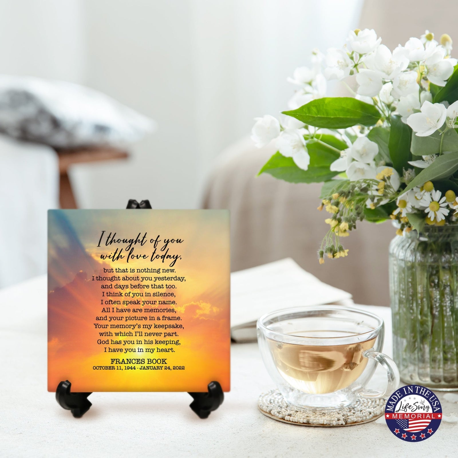 Personalized Memorial Ceramic Trivet with Stand for Home Decor - I Thought Of You - LifeSong Milestones