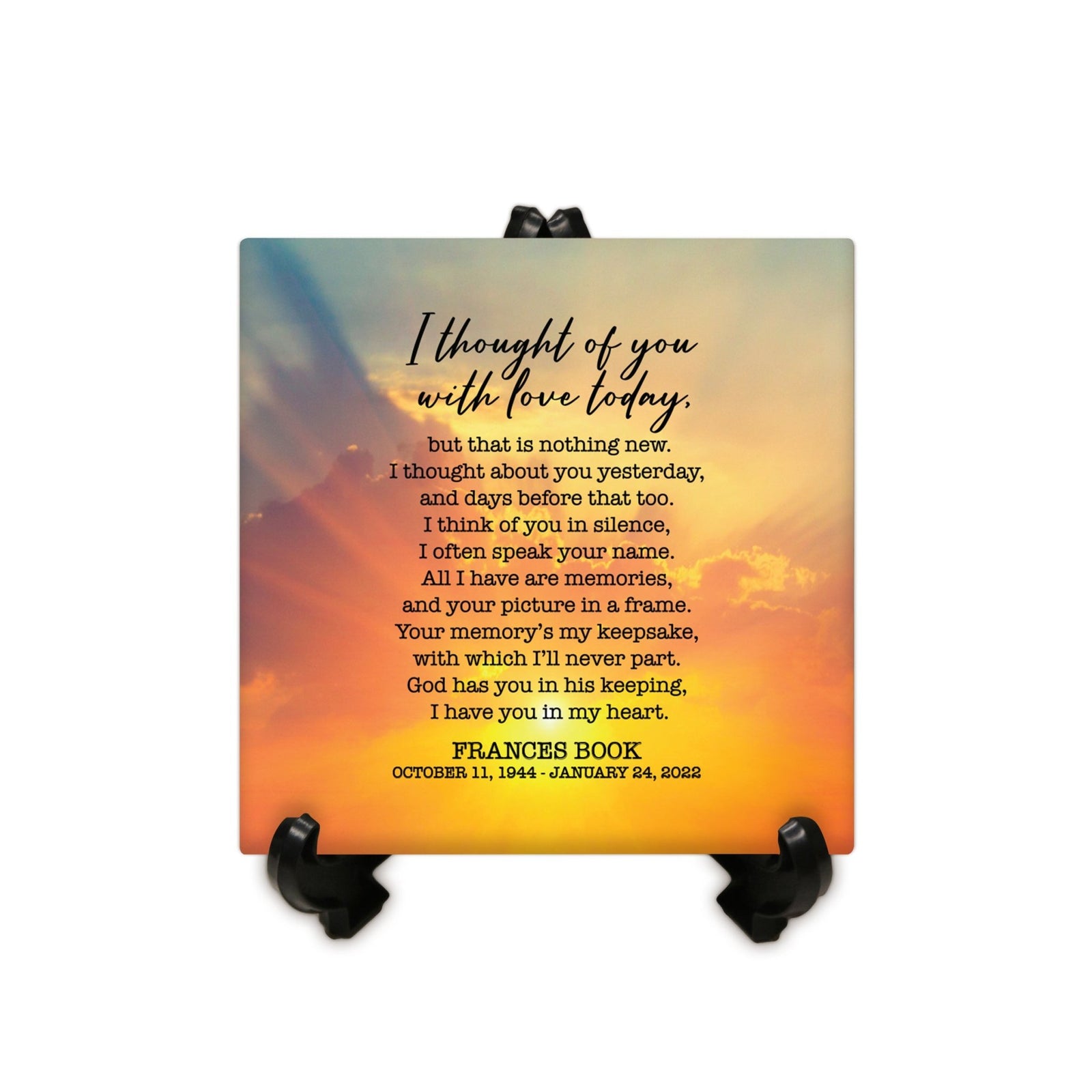 Personalized Memorial Ceramic Trivet with Stand for Home Decor - I Thought Of You - LifeSong Milestones