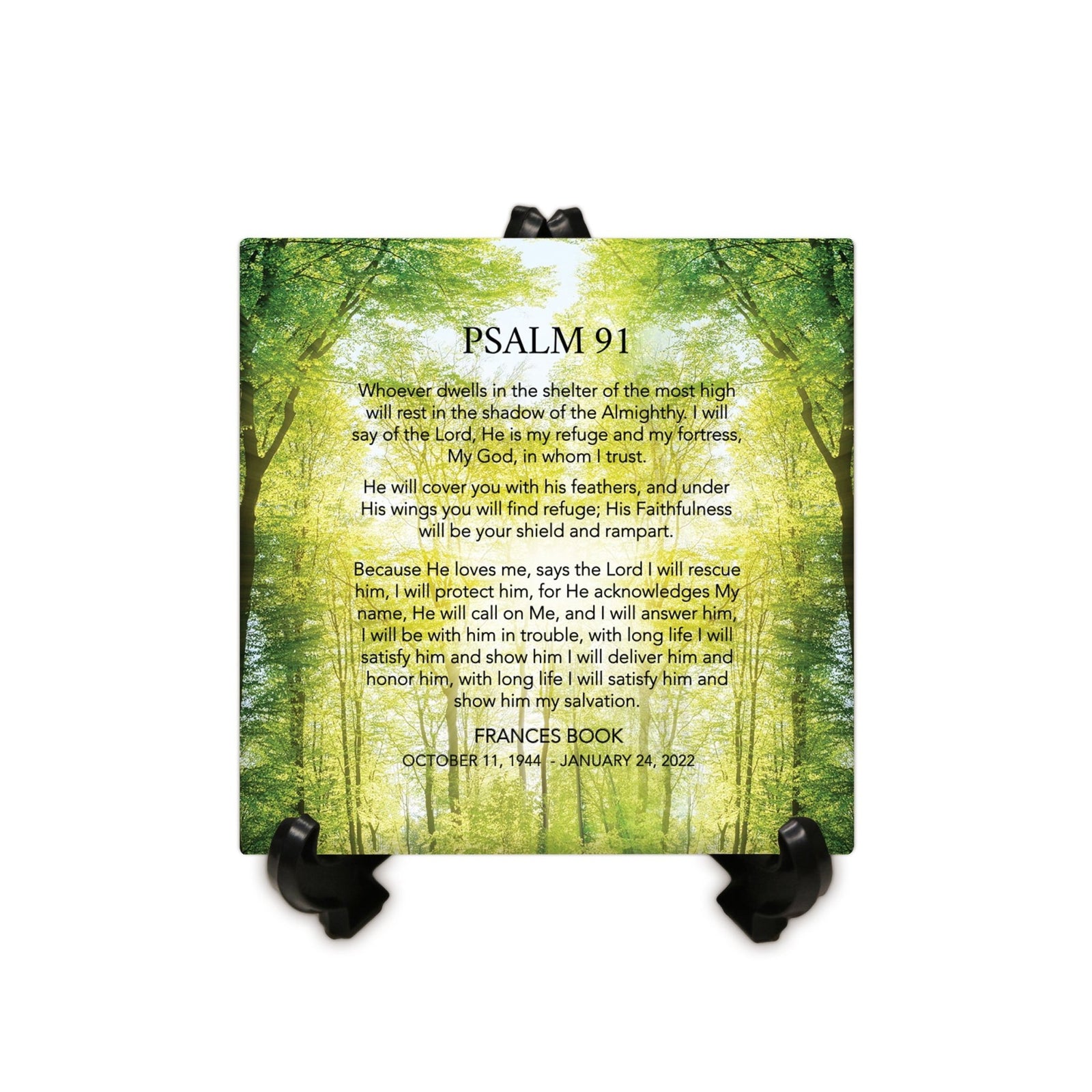 Personalized Memorial Ceramic Trivet with Stand for Home Decor - Psalm 91 - LifeSong Milestones