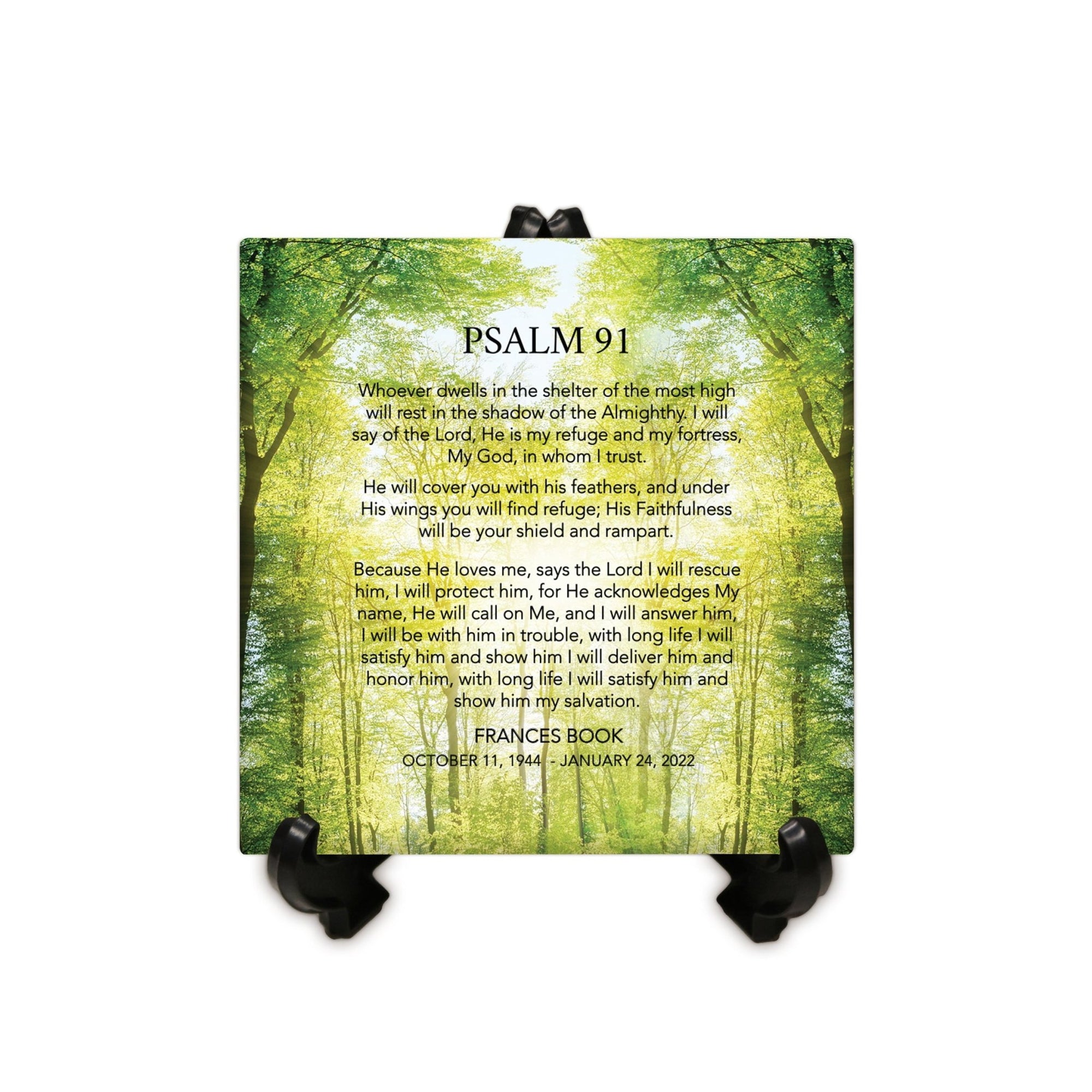 Personalized Memorial Ceramic Trivet with Stand for Home Decor - Psalm 91 - LifeSong Milestones