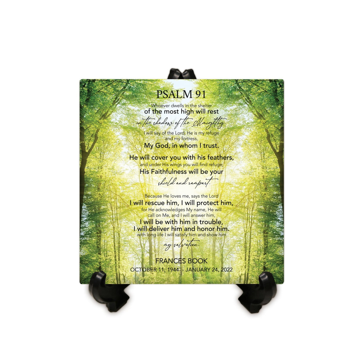 Personalized Memorial Ceramic Trivet with Stand for Home Decor - Psalm 91 - LifeSong Milestones