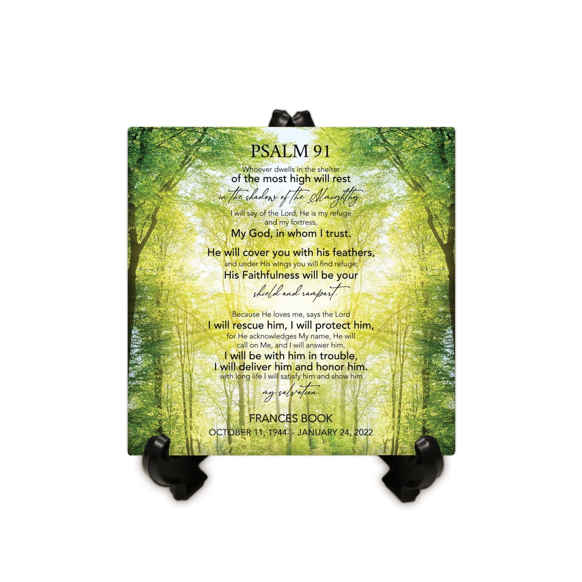 Personalized Memorial Ceramic Trivet with Stand for Home Decor - Psalm 91 - LifeSong Milestones