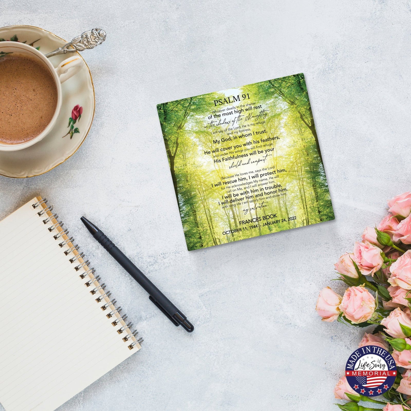 Personalized Memorial Ceramic Trivet with Stand for Home Decor - Psalm 91 - LifeSong Milestones