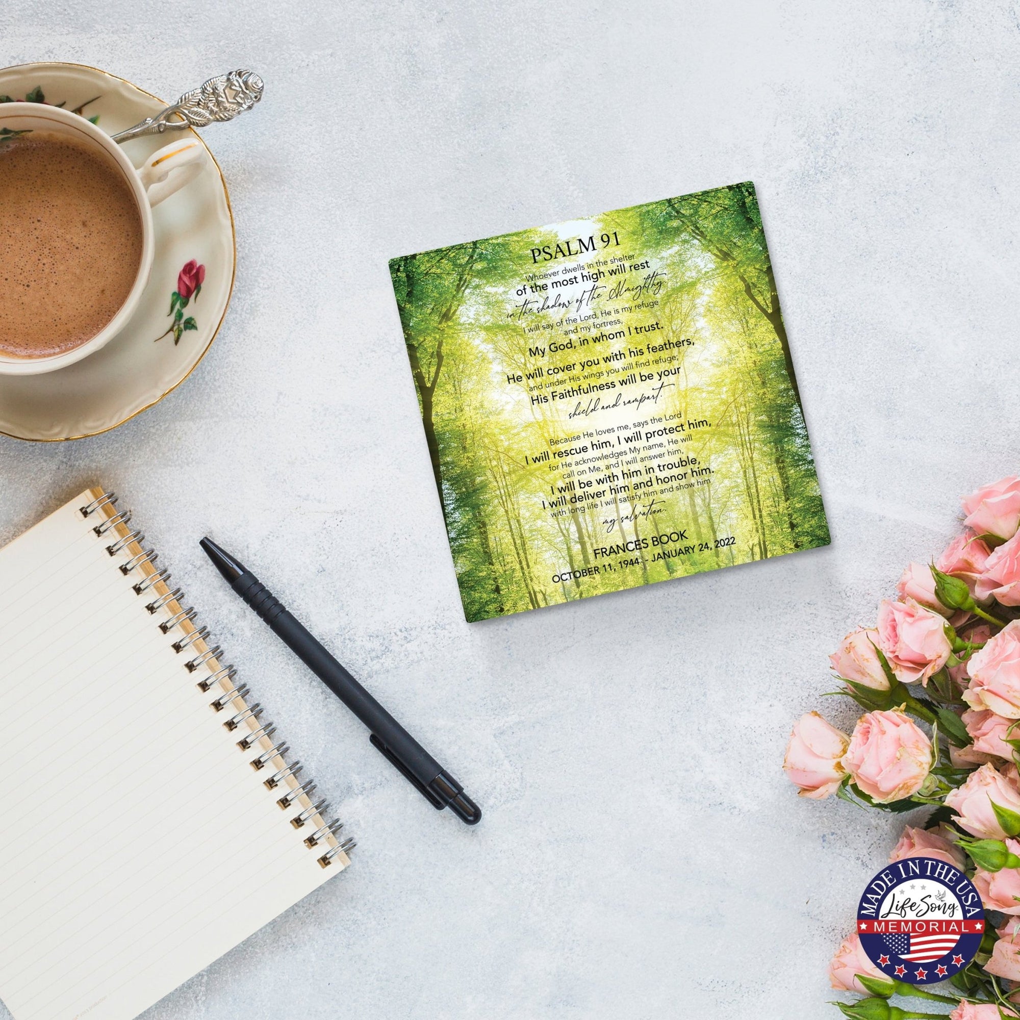 Personalized Memorial Ceramic Trivet with Stand for Home Decor - Psalm 91 - LifeSong Milestones