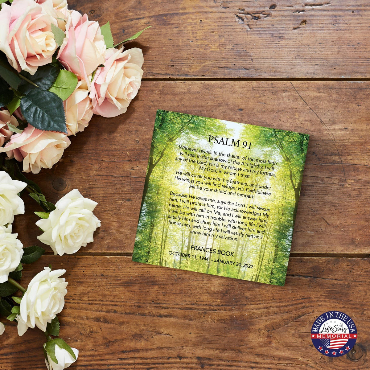 Personalized Memorial Ceramic Trivet with Stand for Home Decor - Psalm 91 - LifeSong Milestones