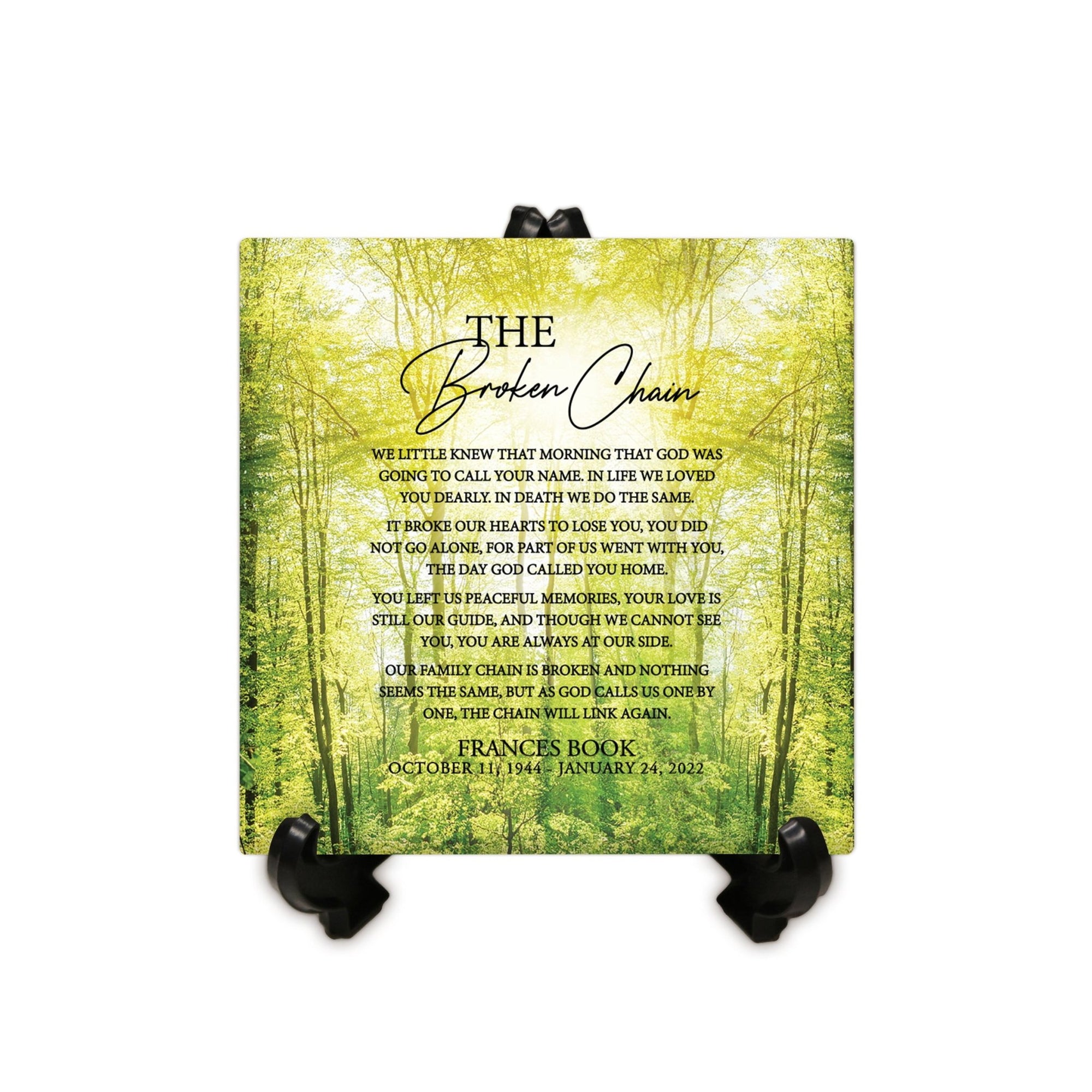 Personalized Memorial Ceramic Trivet with Stand for Home Decor - The Broken Chain - LifeSong Milestones
