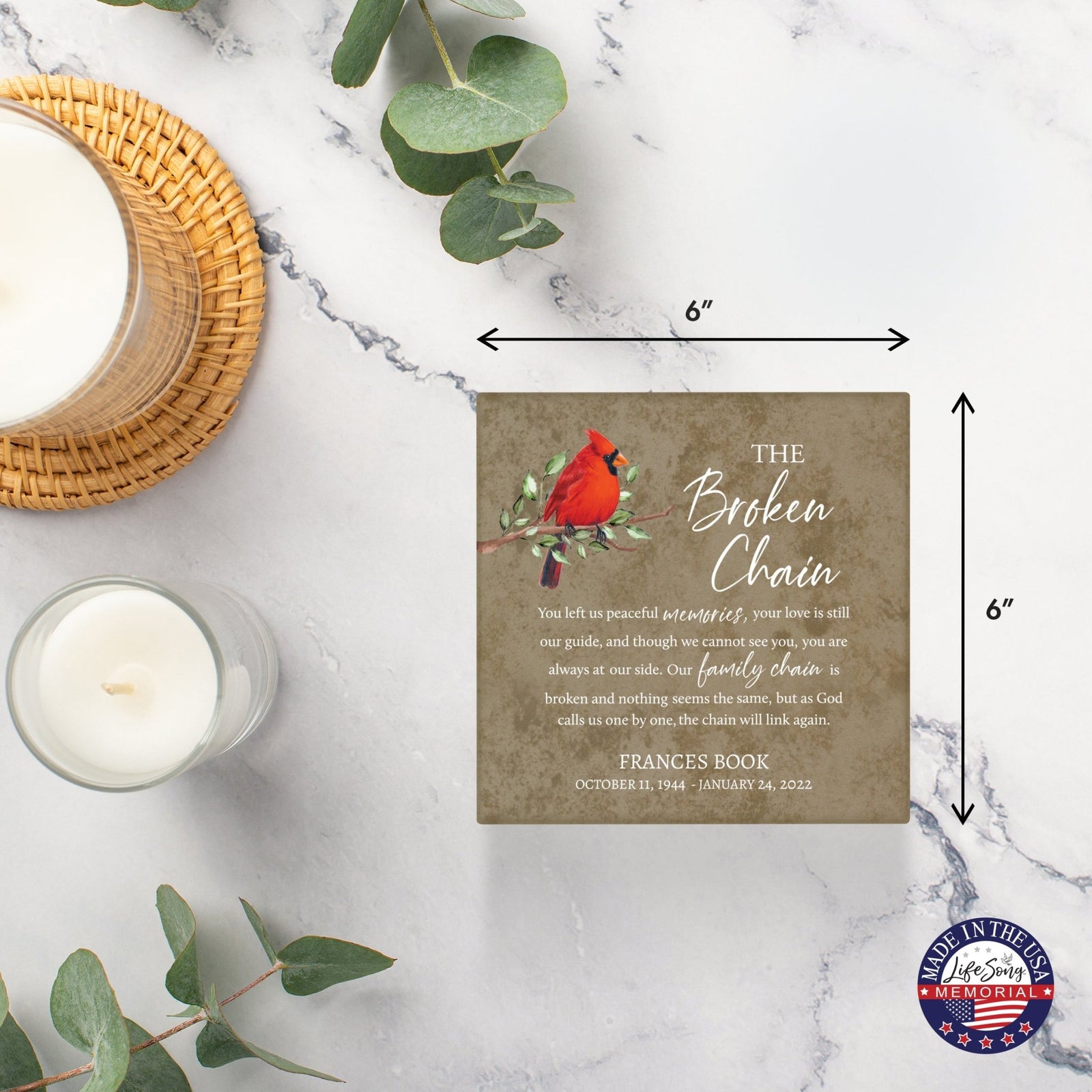 Personalized Memorial Ceramic Trivet with Stand for Home Decor - The Broken Chain - LifeSong Milestones