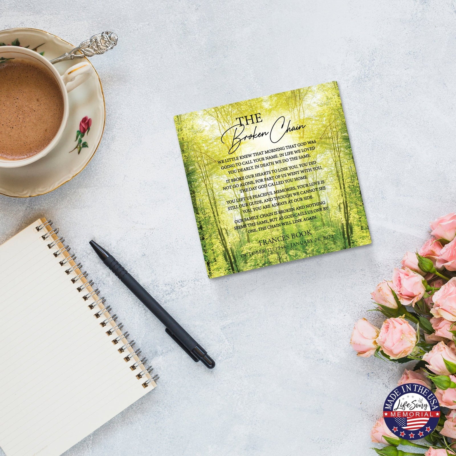 Personalized Memorial Ceramic Trivet with Stand for Home Decor - The Broken Chain - LifeSong Milestones