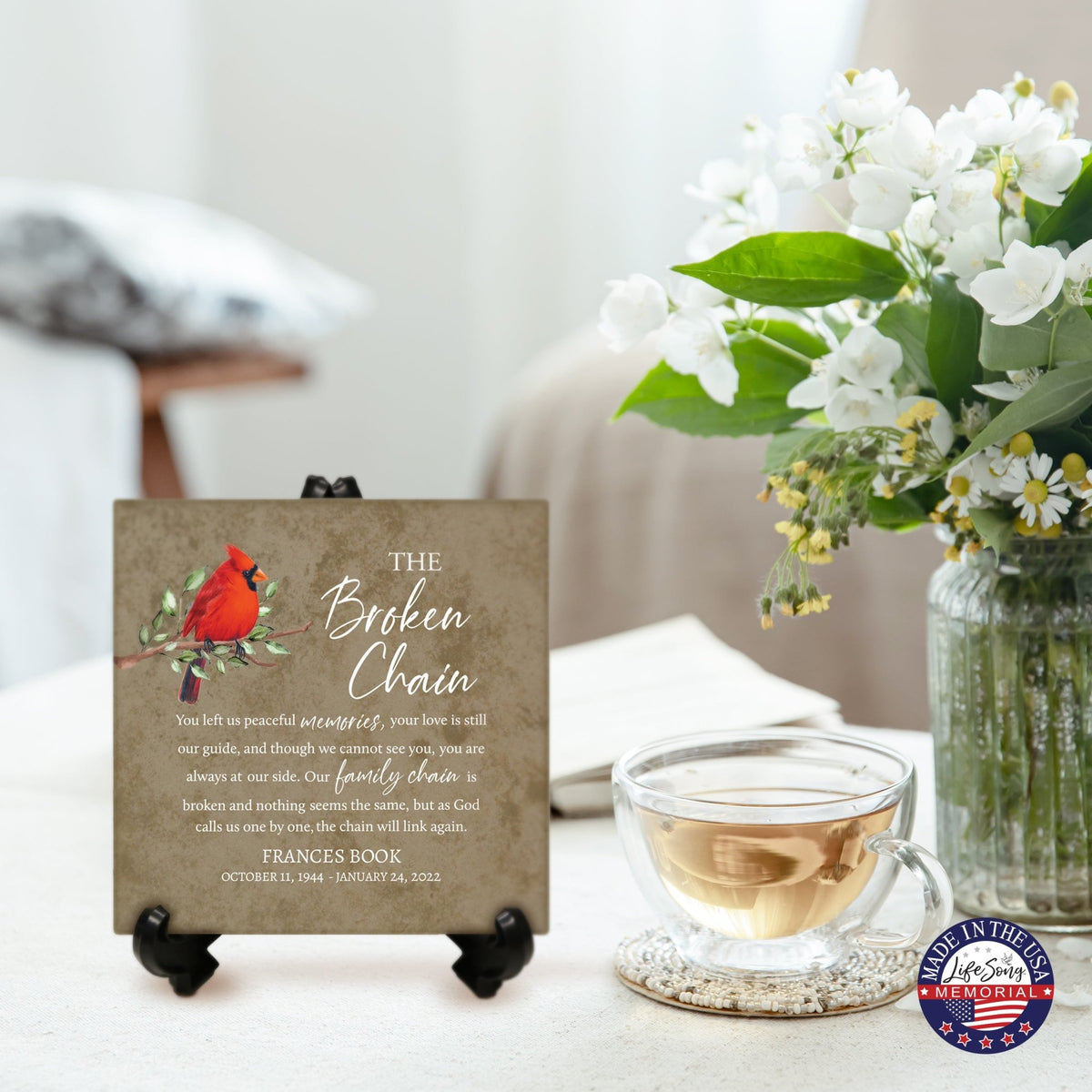 Personalized Memorial Ceramic Trivet with Stand for Home Decor - The Broken Chain - LifeSong Milestones