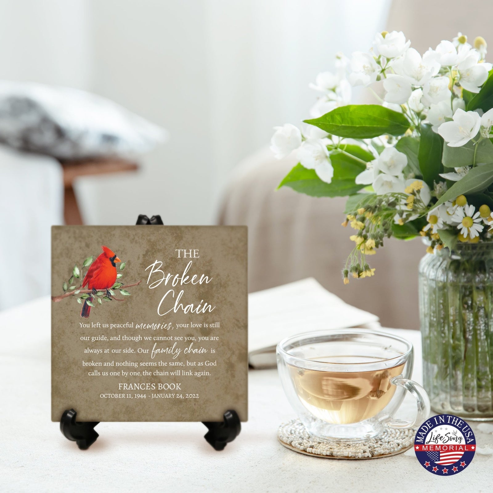 Personalized Memorial Ceramic Trivet with Stand for Home Decor - The Broken Chain - LifeSong Milestones