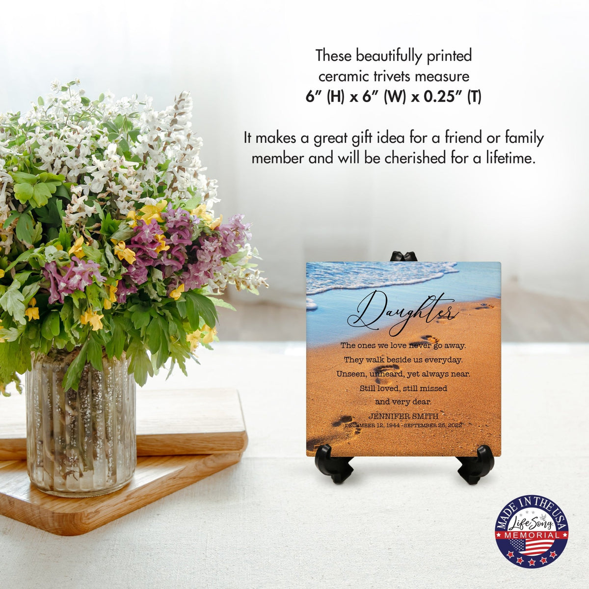 Personalized Memorial Ceramic Trivet with Stand for Home Decor - The Ones We Love - LifeSong Milestones