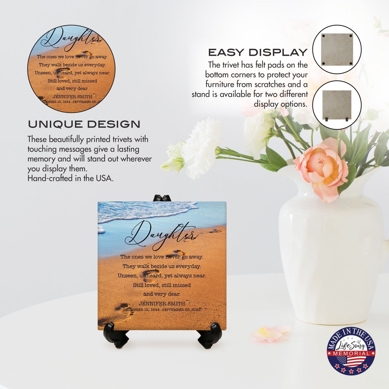 Personalized Memorial Ceramic Trivet with Stand for Home Decor - The Ones We Love - LifeSong Milestones