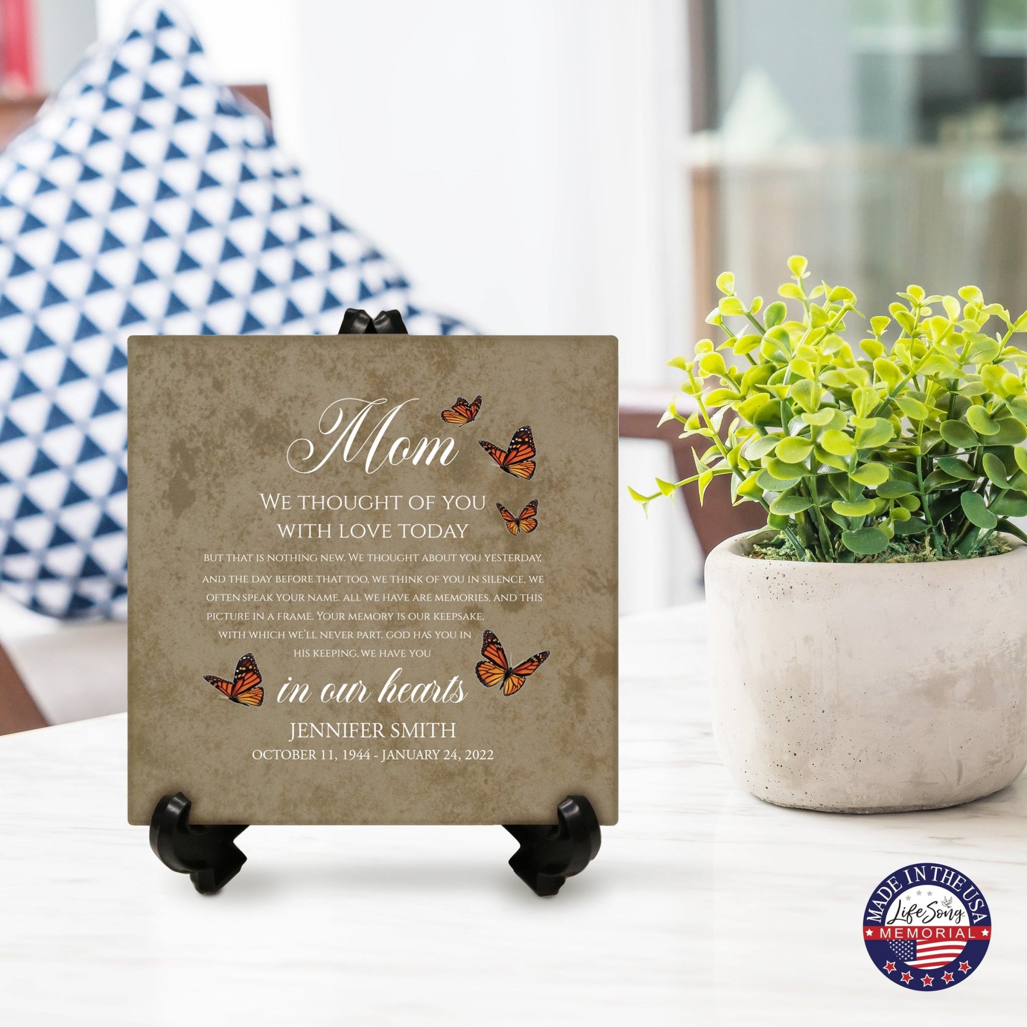 Personalized Memorial Ceramic Trivet with Stand for Home Decor - We Thought Of You - LifeSong Milestones