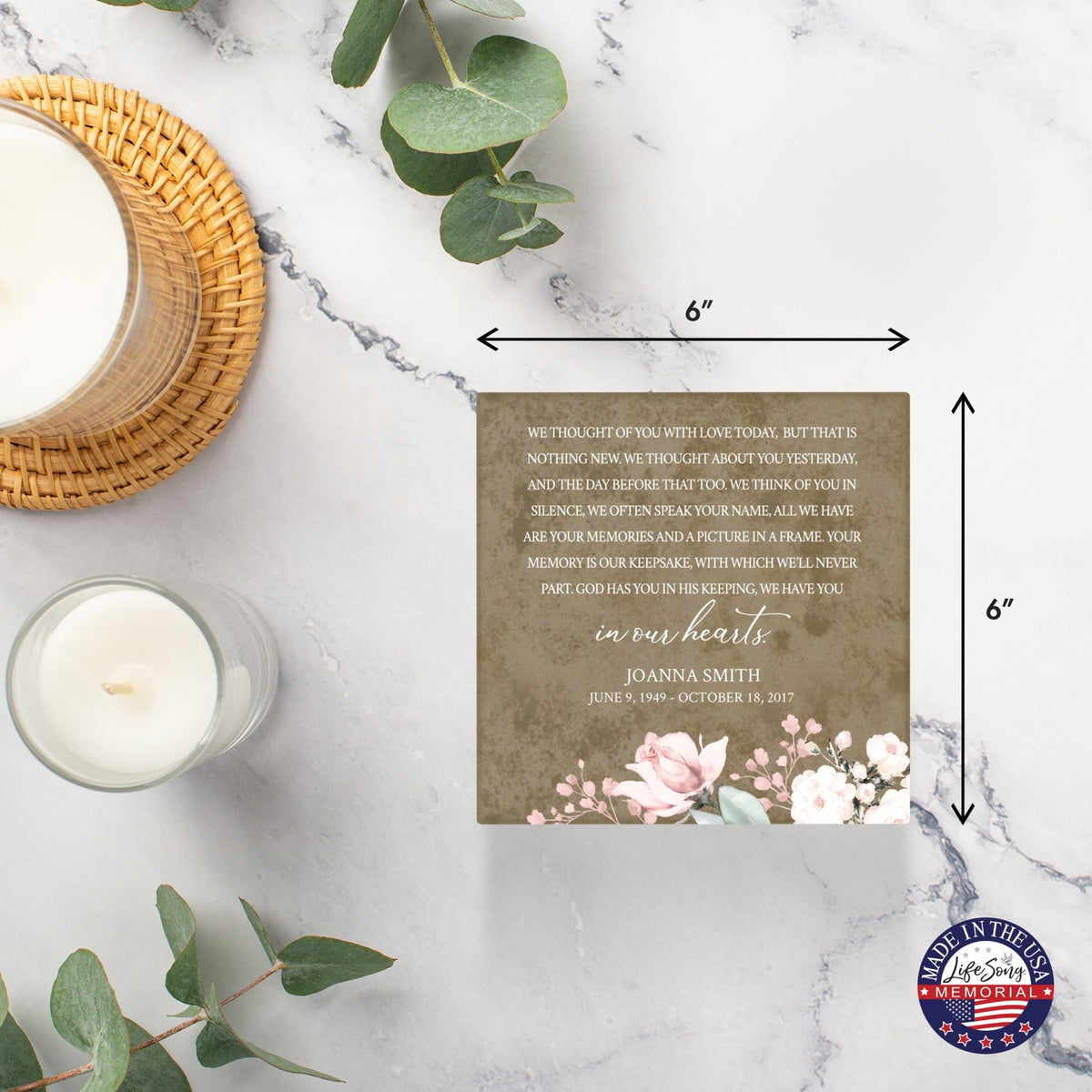 Personalized Memorial Ceramic Trivet with Stand for Home Decor - We Thought Of You - LifeSong Milestones