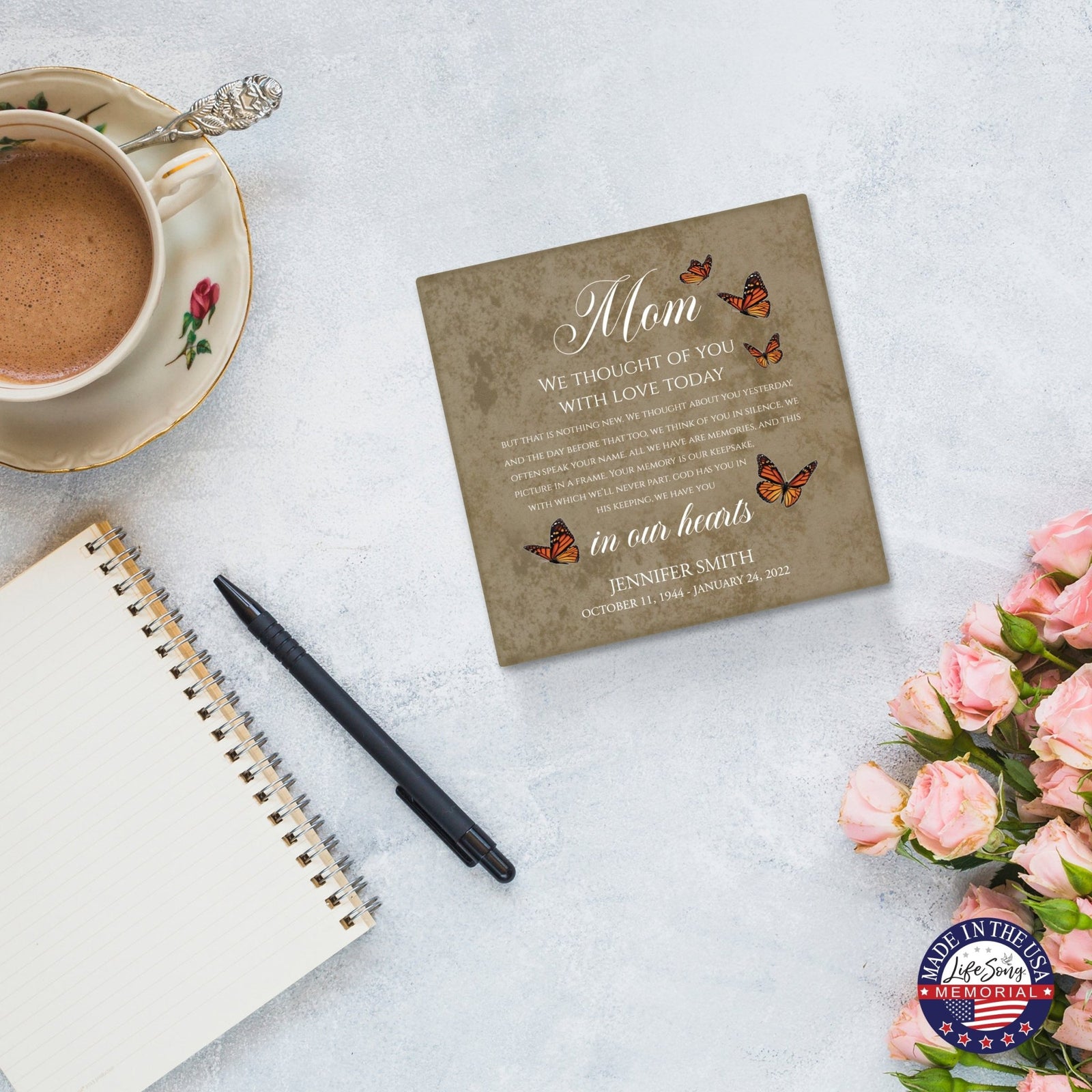 Personalized Memorial Ceramic Trivet with Stand for Home Decor - We Thought Of You - LifeSong Milestones