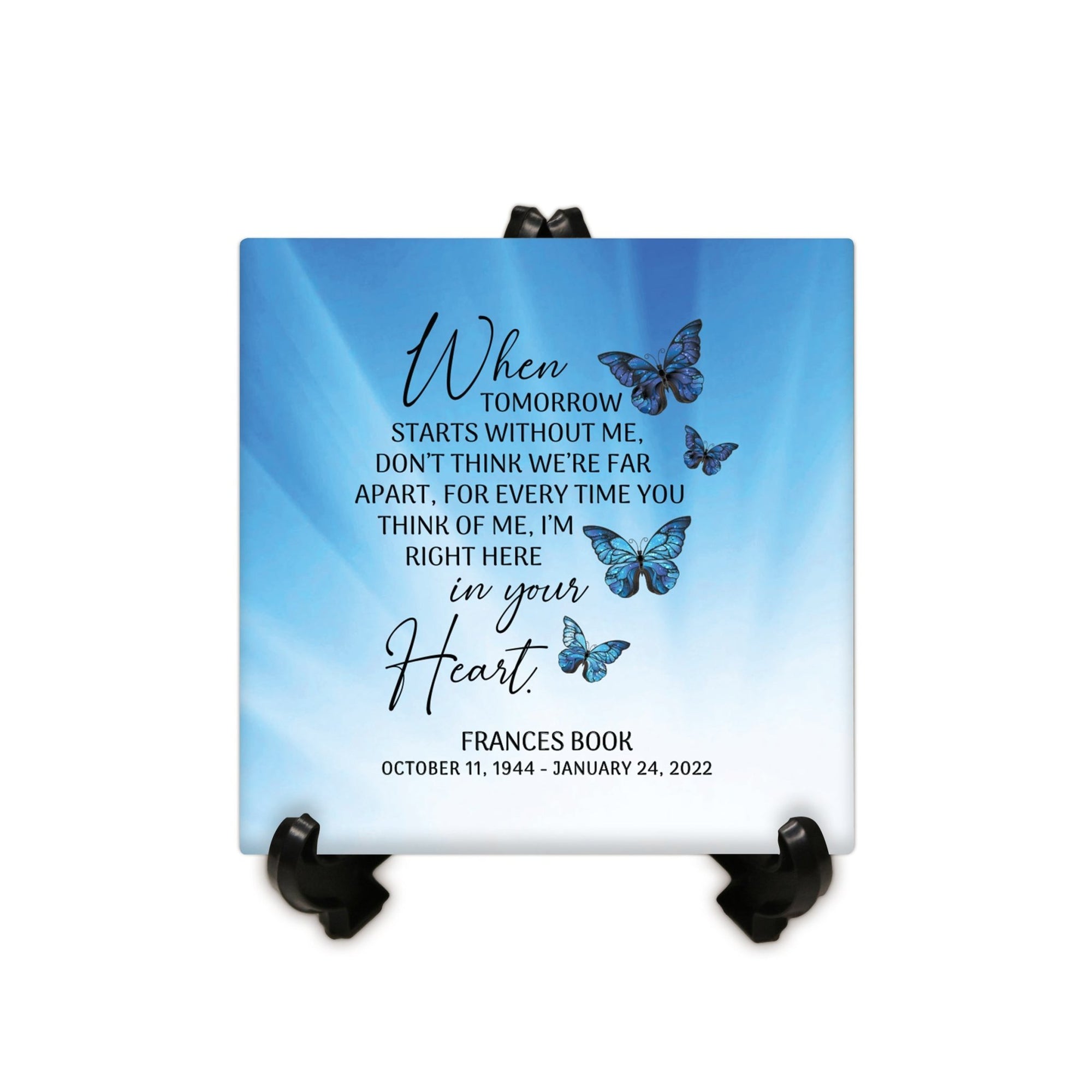 Personalized Memorial Ceramic Trivet with Stand for Home Decor - When Tomorrow Starts - LifeSong Milestones