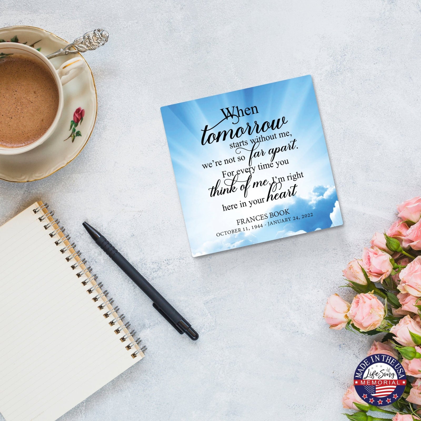 Personalized Memorial Ceramic Trivet with Stand for Home Decor - When Tomorrow Starts - LifeSong Milestones