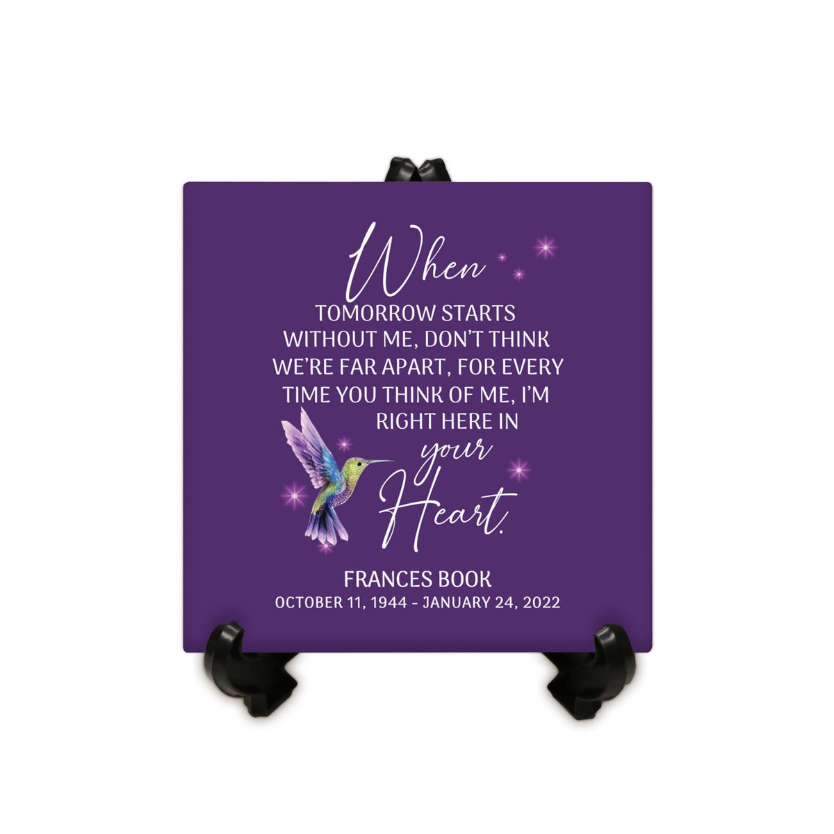 Personalized Memorial Ceramic Trivet with Stand for Home Decor - When Tomorrow Starts - LifeSong Milestones