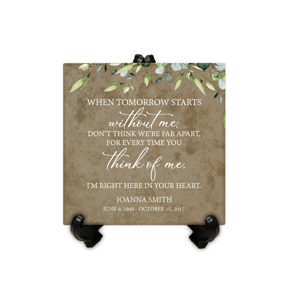 Personalized Memorial Ceramic Trivet with Stand for Home Decor - When Tomorrow Starts - LifeSong Milestones